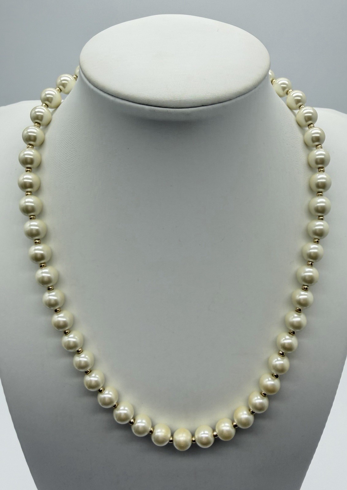 Anne Klein Faux Pearl Beaded Necklace Gold Tone Lion Charm Adjustable 17-20”