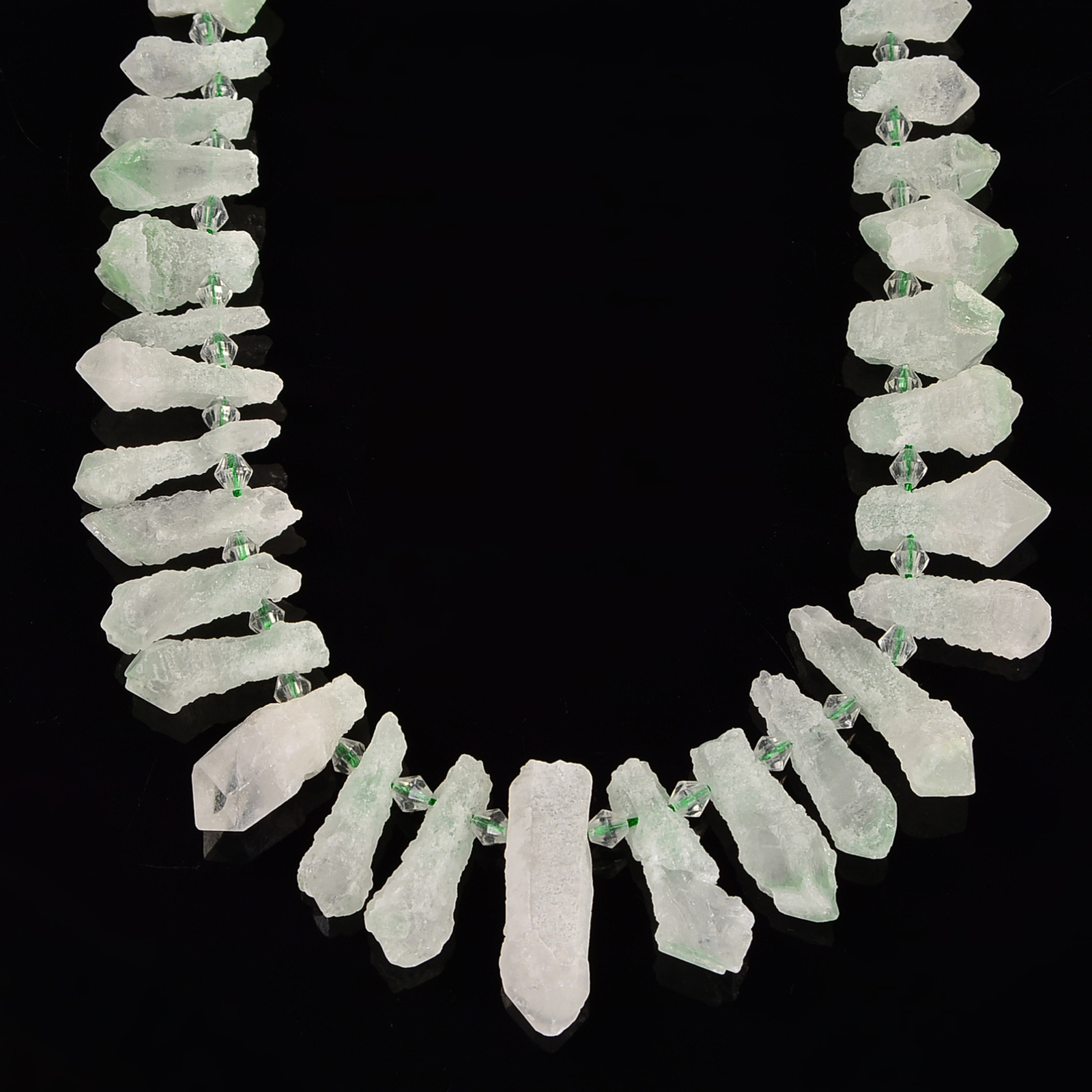 Light Green Quartz Top Drill Rough Long Points 15-22mm 18-25mm 30-35mm 15.5”Str