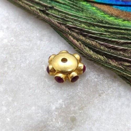 18k Gold Ruby Stone Bead, 4x10mm Spacer Bead Charm finding Jewelry