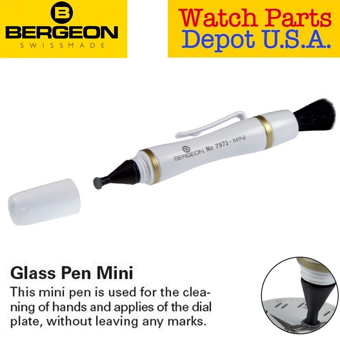 Bergeon 7971-MINI Glass Pen Ideal for Cleaning Watch Glasses – SWISS MADE!
