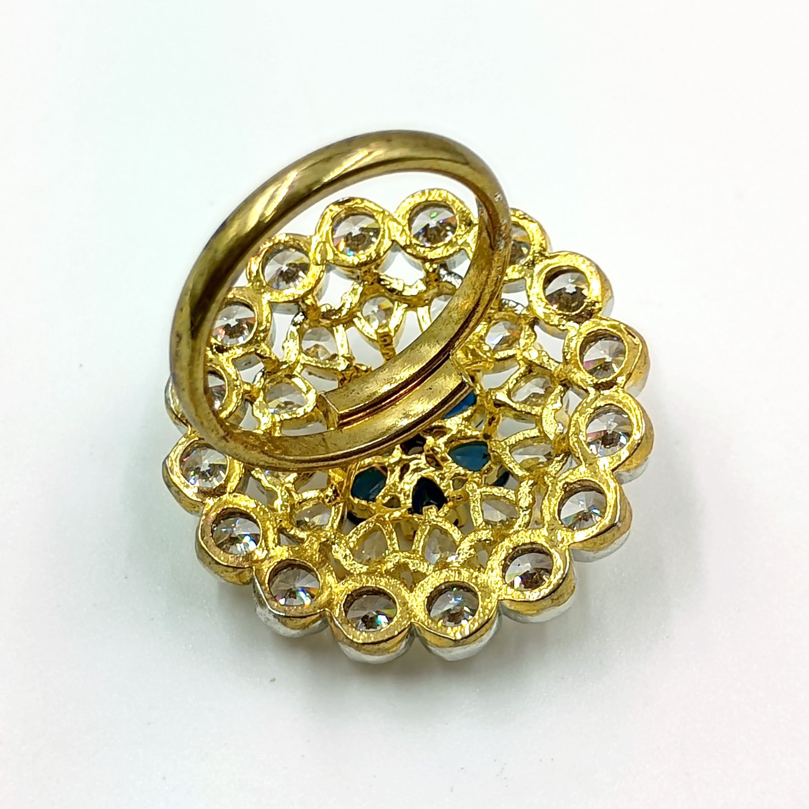 South Indian Style Pear Sapphire Ring 22k Gold Plated CZ Diamond Adjustable Band