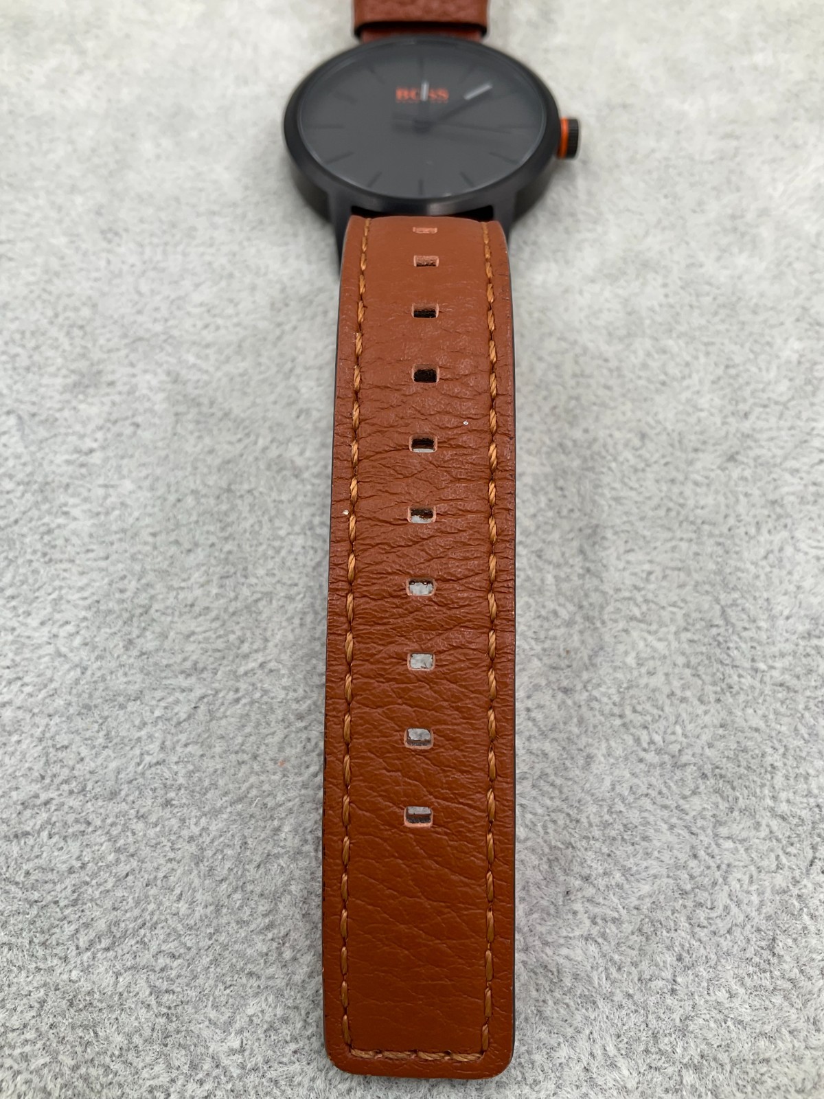 Hugo Boss Men’s Watch Quartz Analogue Brown & Orange Strap Working With Box N5