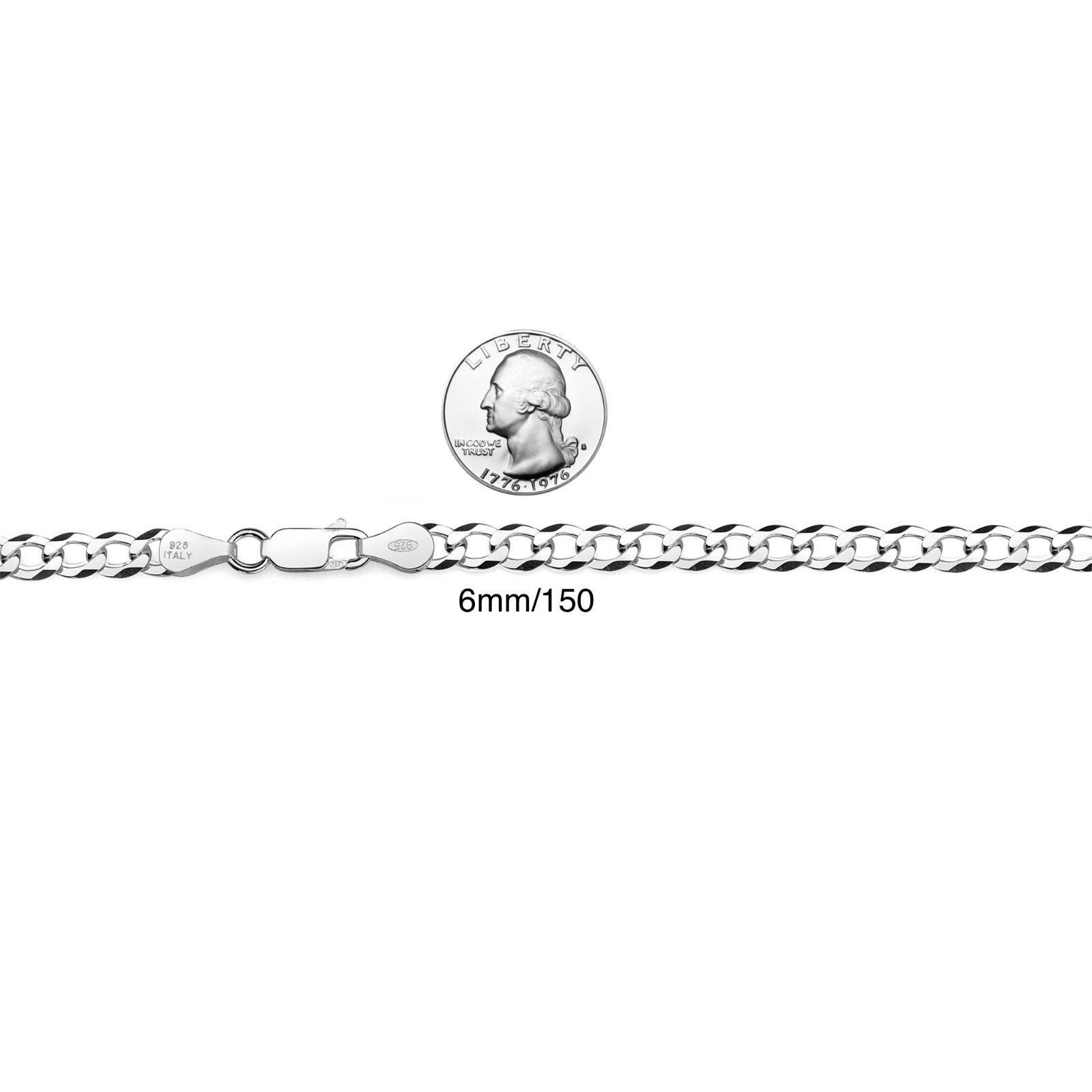 Men’s 925 Sterling Silver Curb Chain Necklace Made in Italy (Size 3mm-8mm)