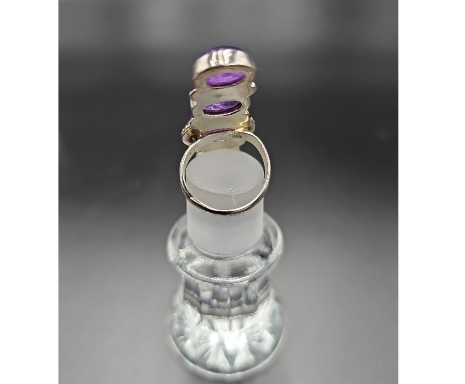 Stunning 925 Sterling Silver Five-Stone Amethyst Cabochon Statement Ring