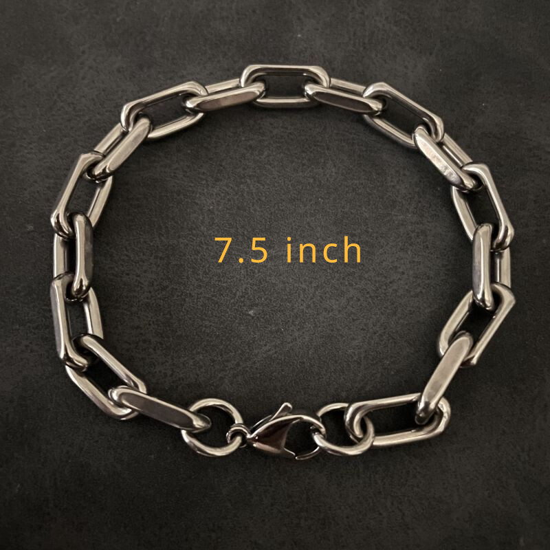 New 8mm Pure Titanium Chain Bracelet Men’s Women Flat O-Chain Anti Allergy 7.5″