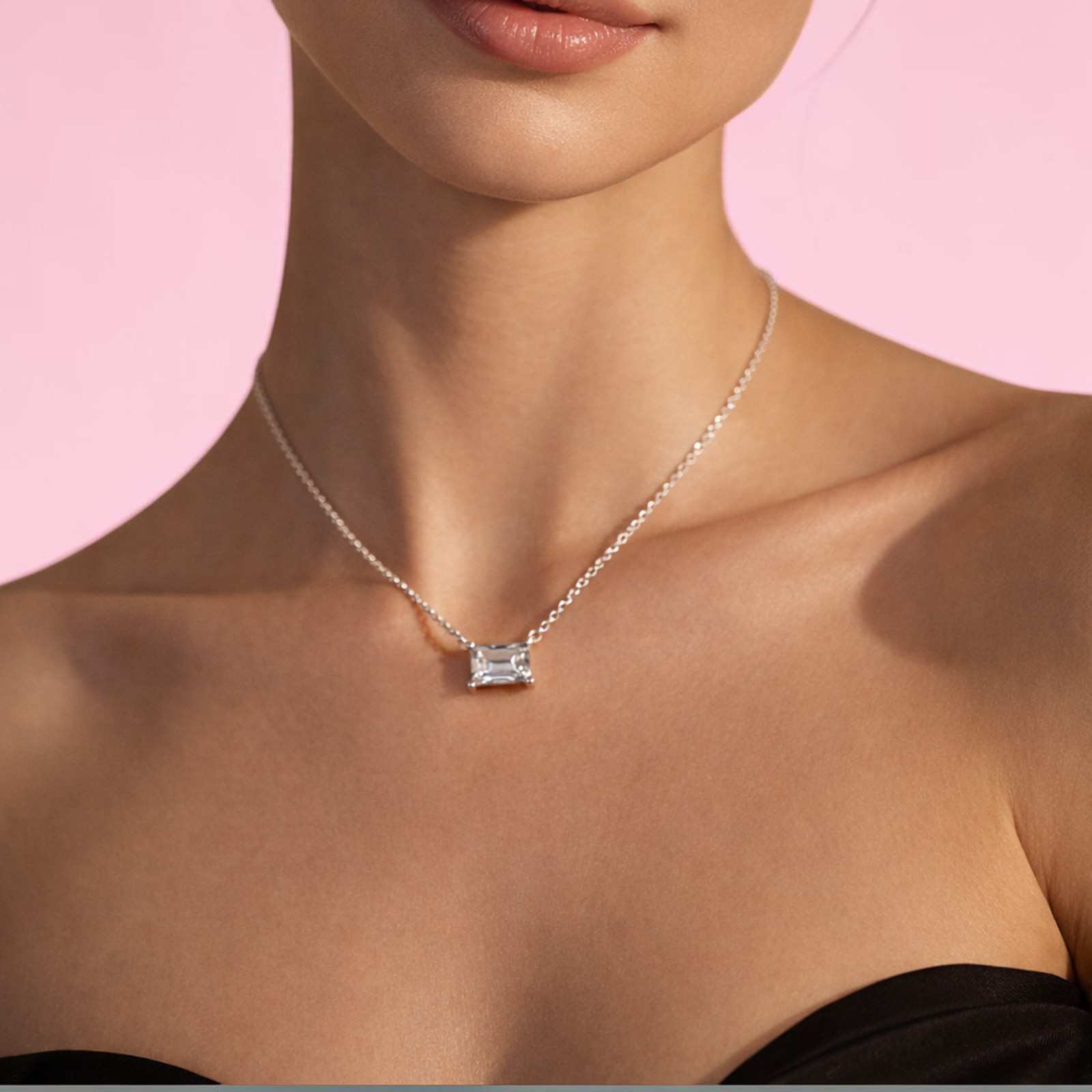 0.50 Ct Emerald Cut Lab Grown Diamond Pendant Necklace 10K Gold Women Gift