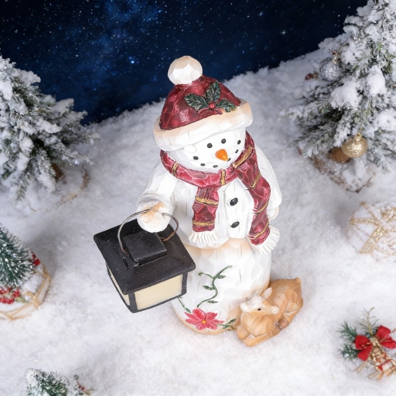 Snowman Lantern Figurine Resin Statue Children Indoor Outdoor Garden Yard Decor