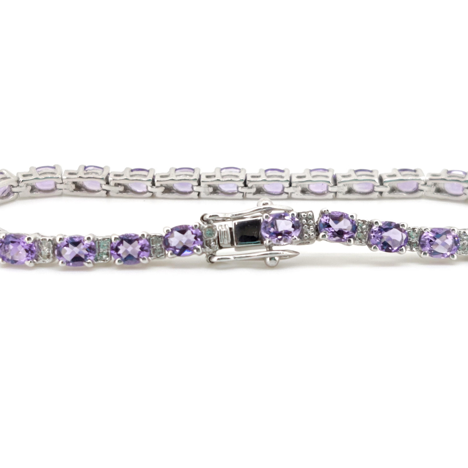 Natural Amethyst Tennis Bracelet-Sterling Silver-Oval stone-February Birthstone