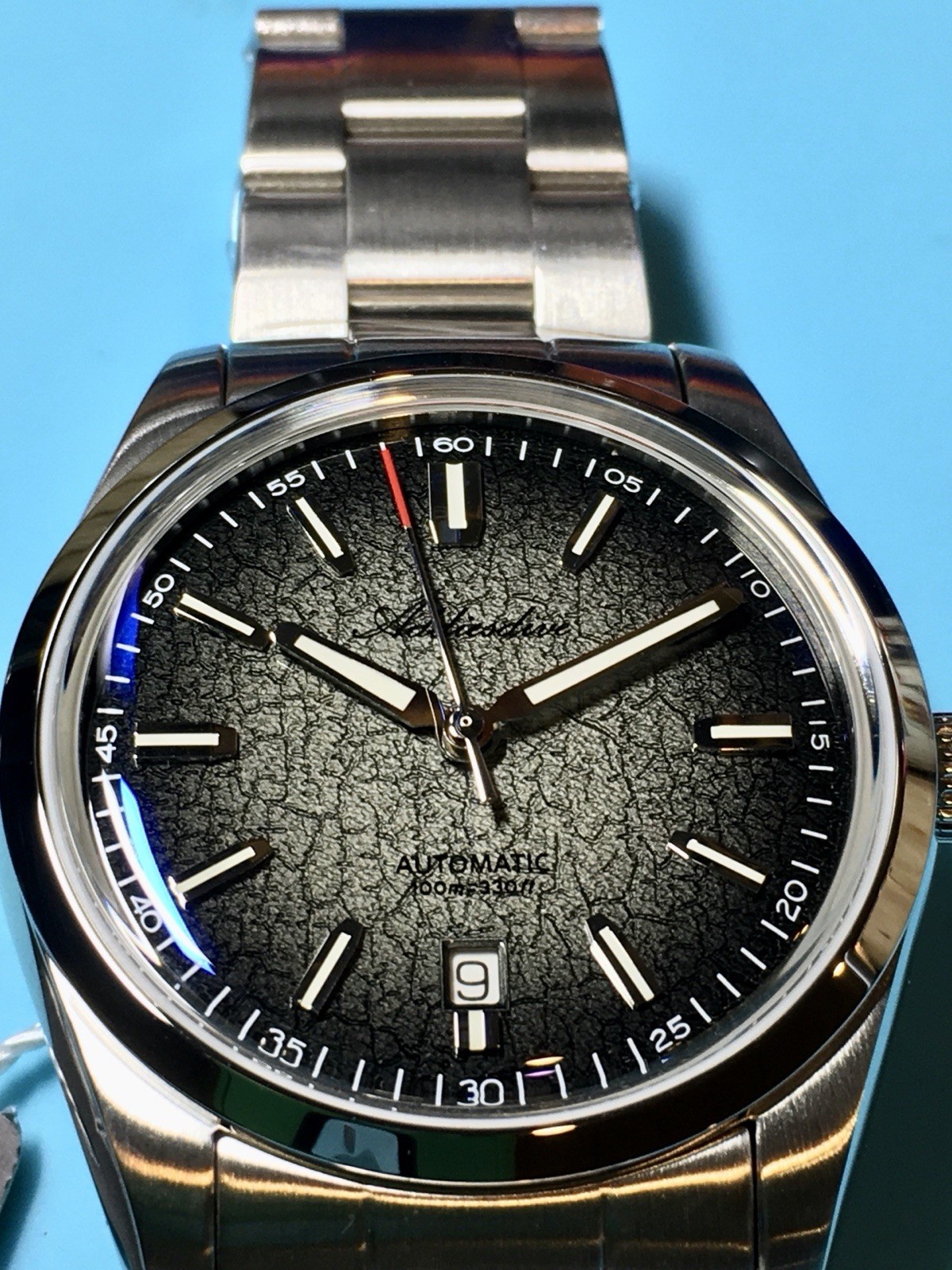 ADDIESDIVE GREY FUME CRACKED ENAMEL DIAL WATCH 39MM SPORT SWISS BGW9 K1 CRYSTAL