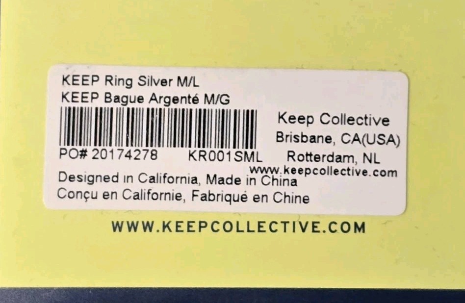 KEEP Collective SILVER RING Size M/L 7-9 Adjustable Charm Key Keeper NEW