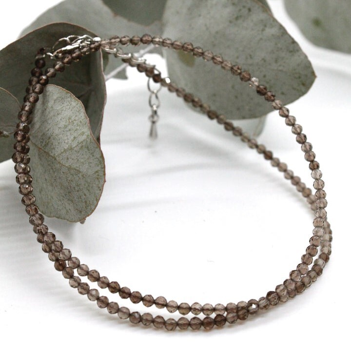 Tiny Smoky Quartz Faceted Beads Choker Natural Gemstone Crystal Dainty Necklace