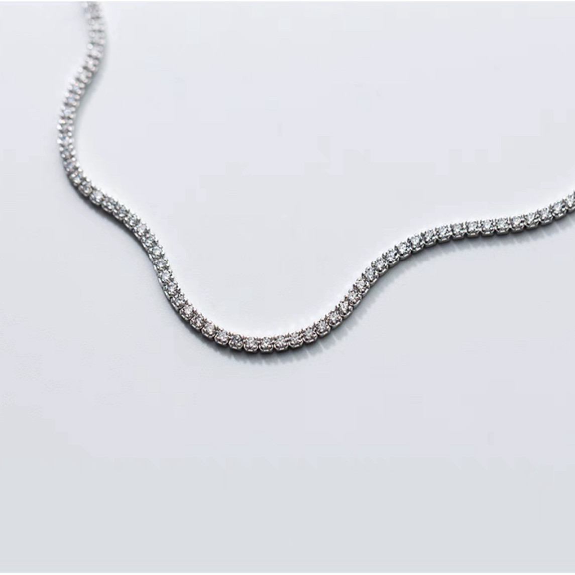Stunning Genuine 925 Sterling Silver CZ Crystal Choker Tennis Necklace 32cm-38cm