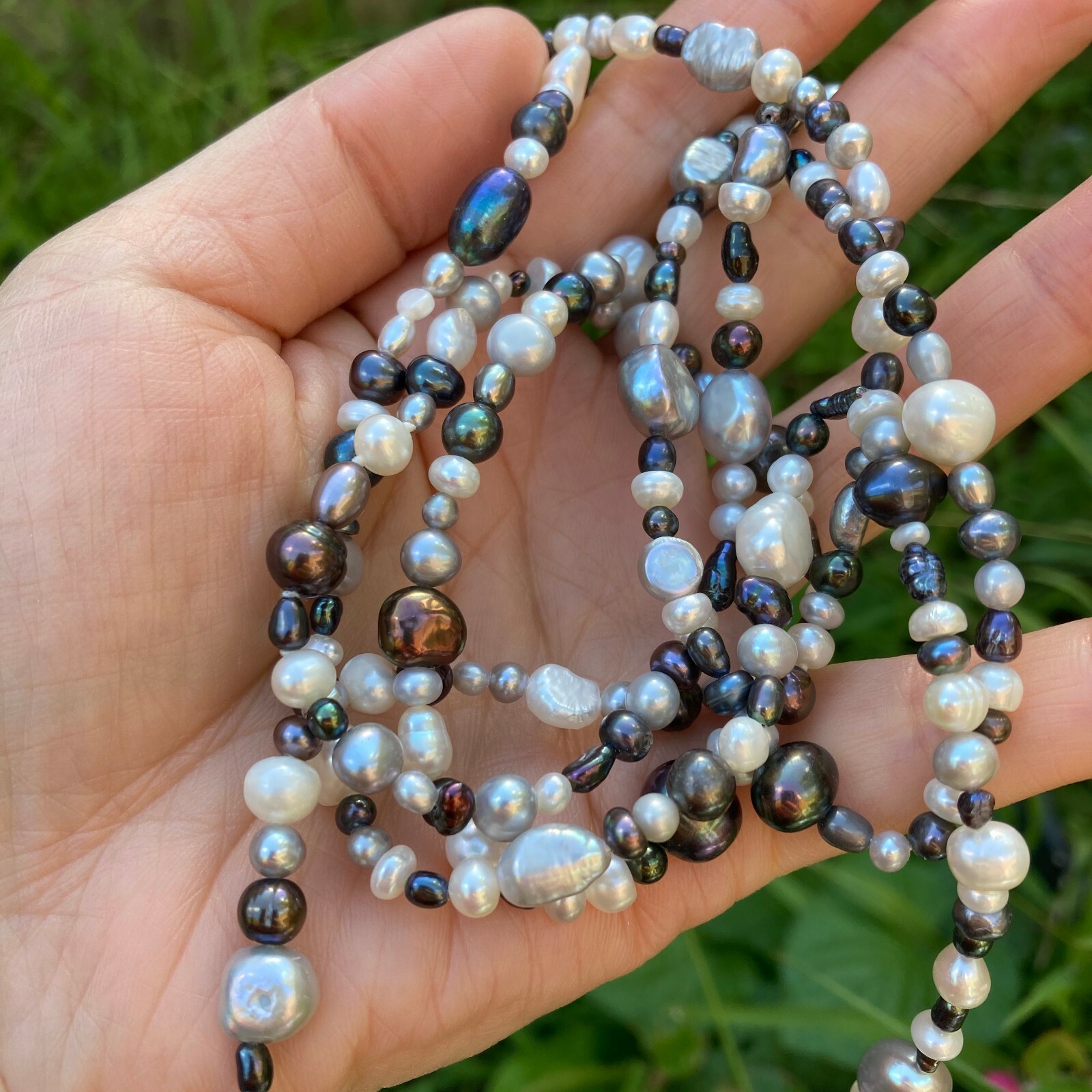 180cm size3-9mm baroque White black grey freshwater pearl Morandi color necklace