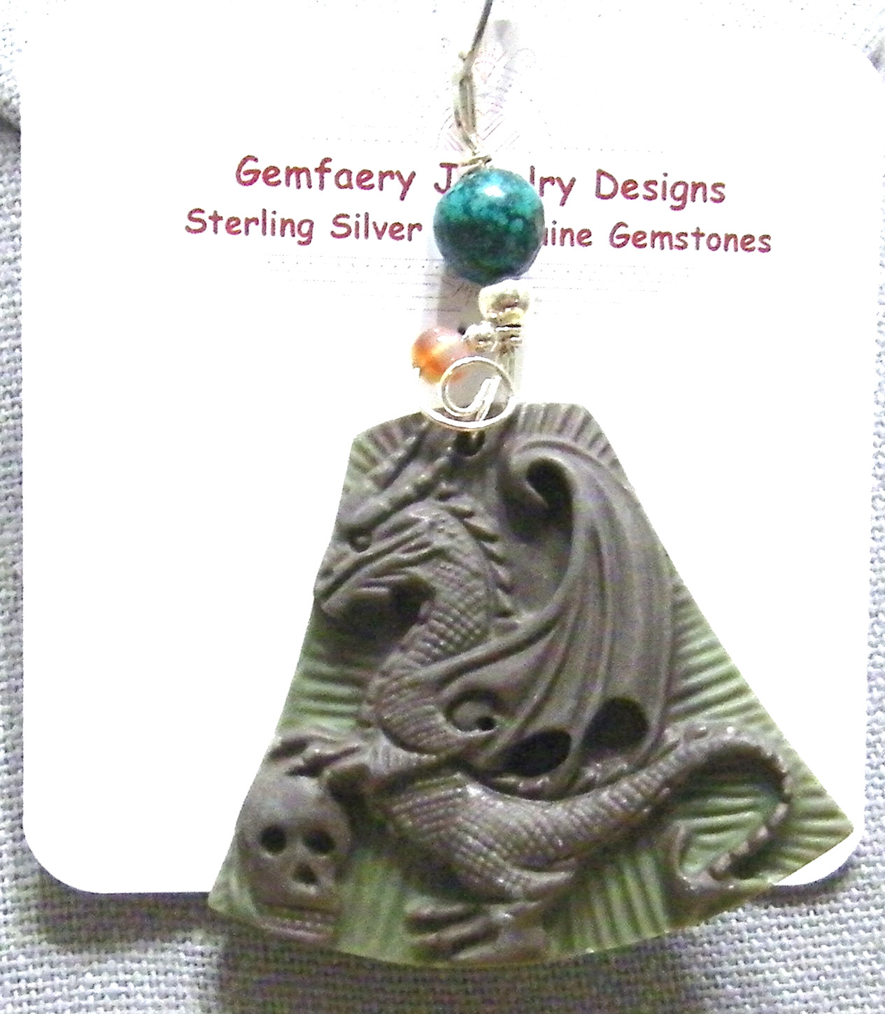 Sterling Silver Wire-Wrapped SUCCOR CREEK JASPER Dragon Pendant…Handmade USA