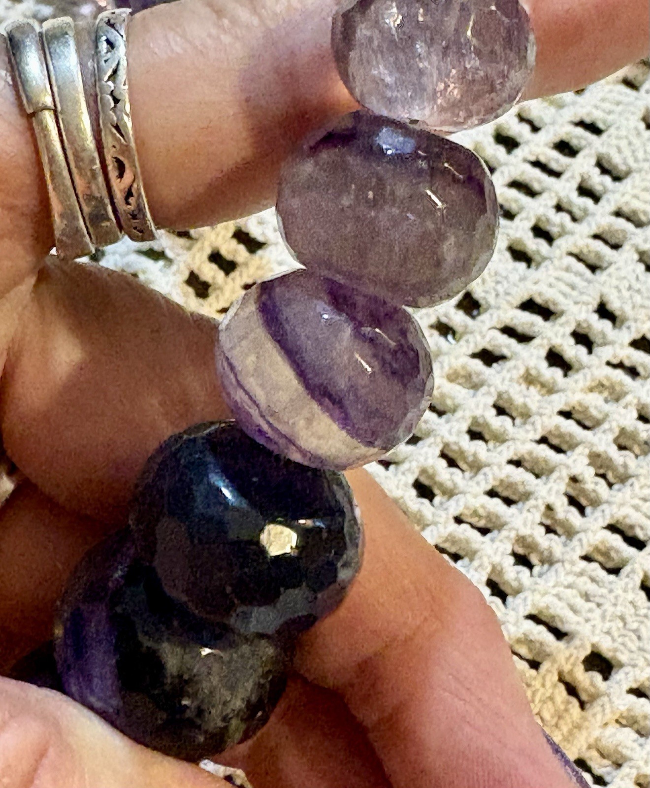 Vintage Sterling Silver Large Faceted Shades of Amethyst Graduated FAS NWTS