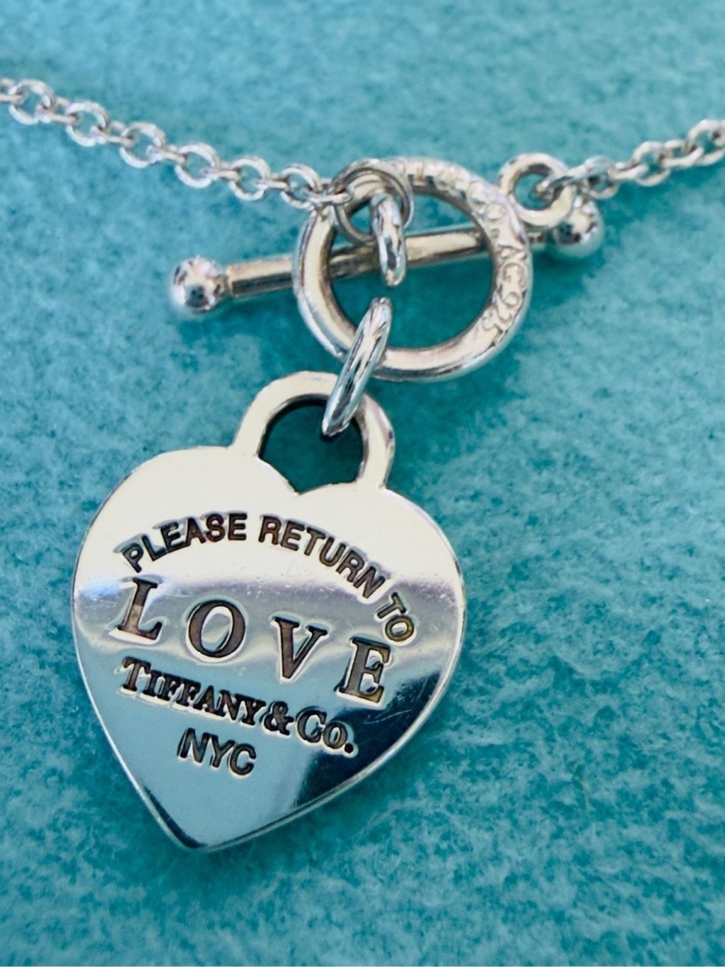 Tiffany & Co. Sterling Silver Blue Enamel “LOVE” Toggle Bracelet 6.3 Inches