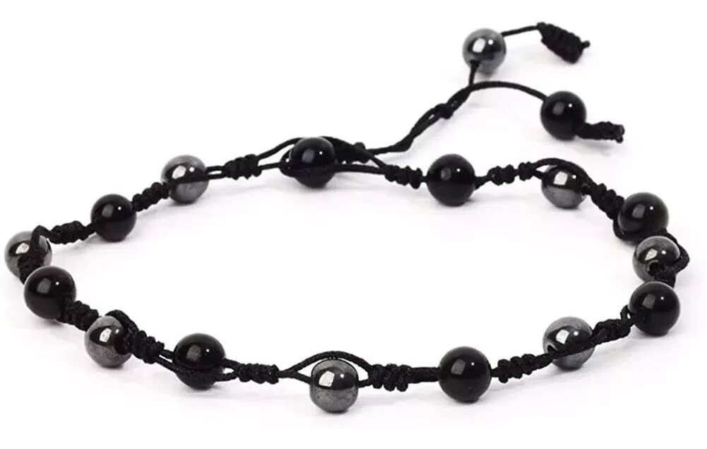 Obsidian Stone Anklet Bracelet Natural Black Gemstone Crystal Braided Anklet