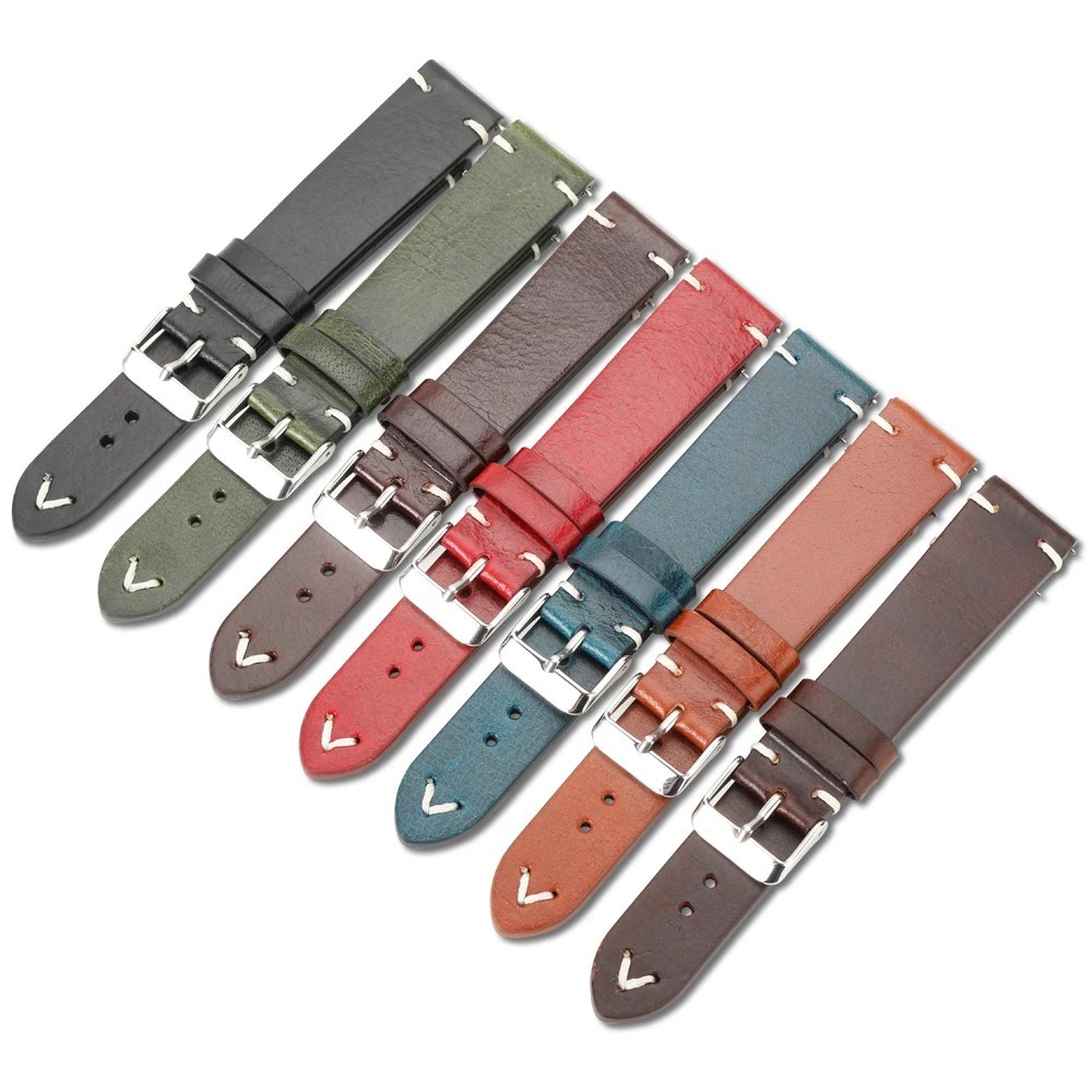 Correa de cuero PU encerado vintage 18-22 mm para reloj, pulsera hombre