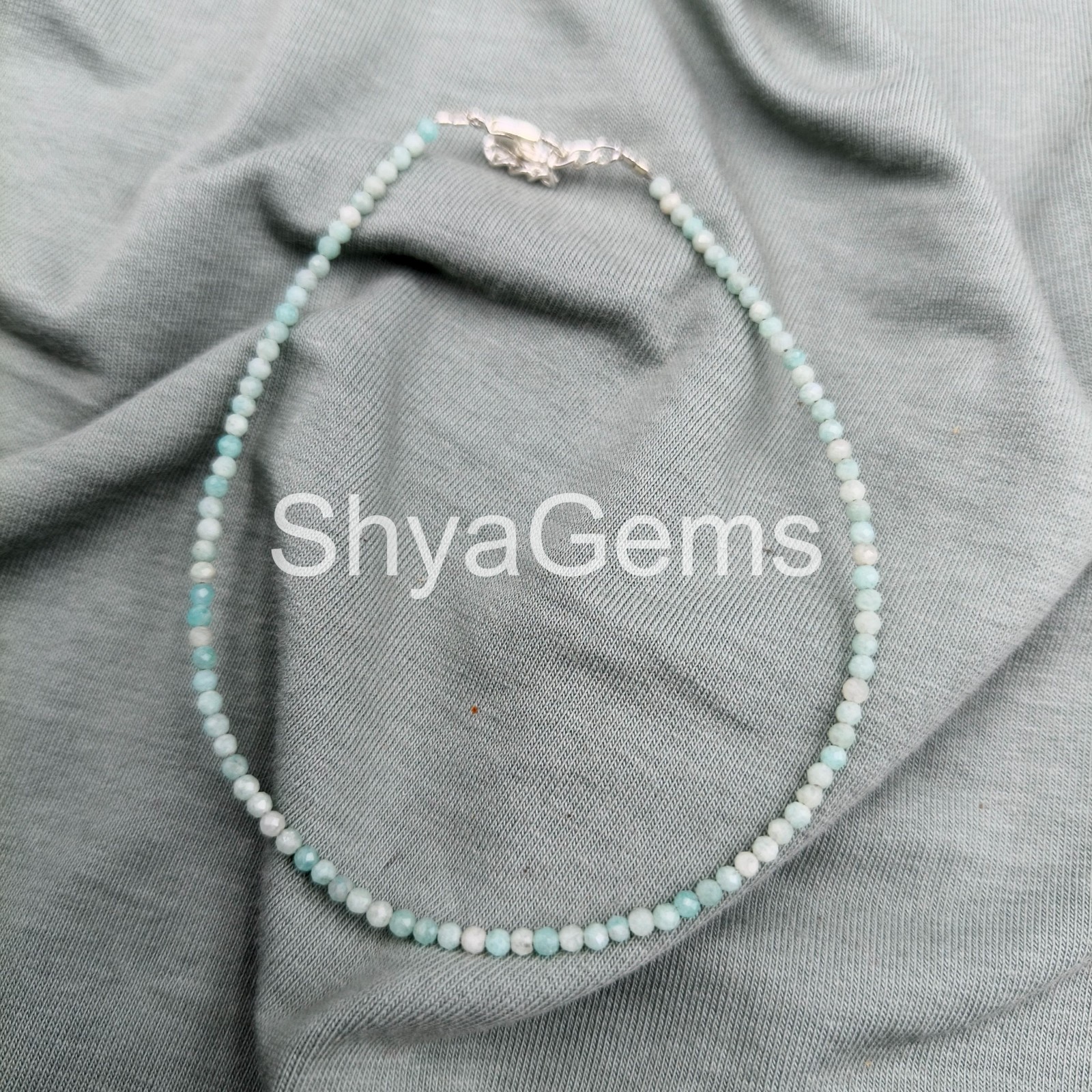 Amazonite Anklet Bracelet 2mm Faceted Gemstone, Dainty Boho Crystal Anklet, Min