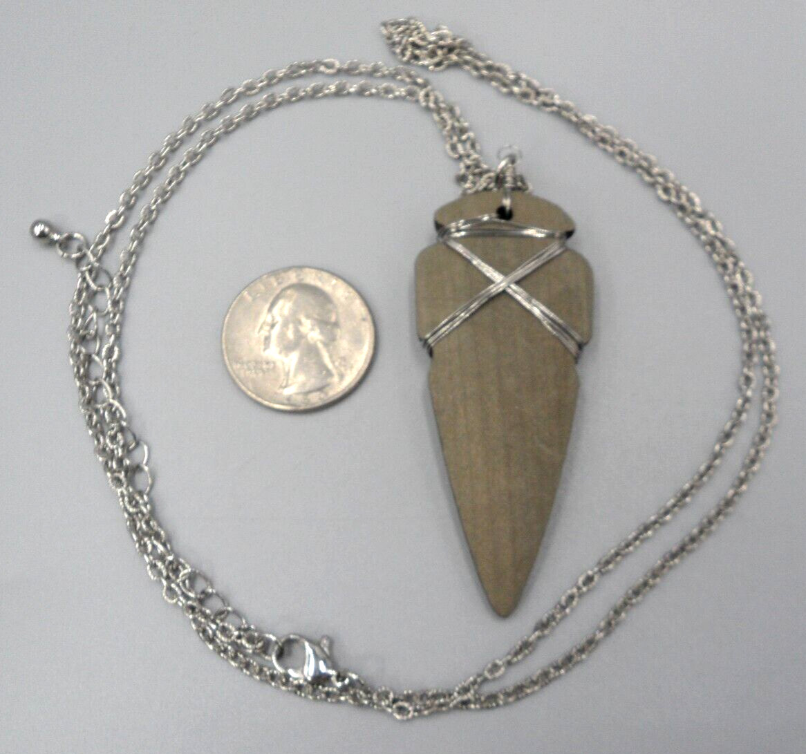 Vintage Arrowhead Pendant Necklace Wire Wrapped Wood Spear Tip Fancy Cable Chain