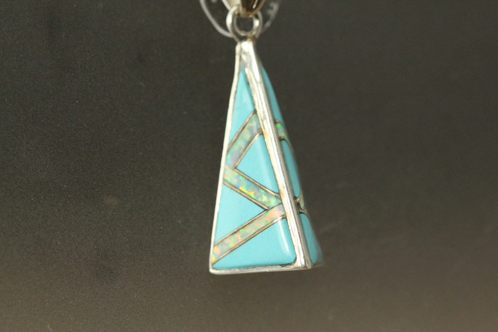 Faux Opal & Turquoise Sterling Silver 925 Pyramid Pendant 3.2 grams (PEN10060)