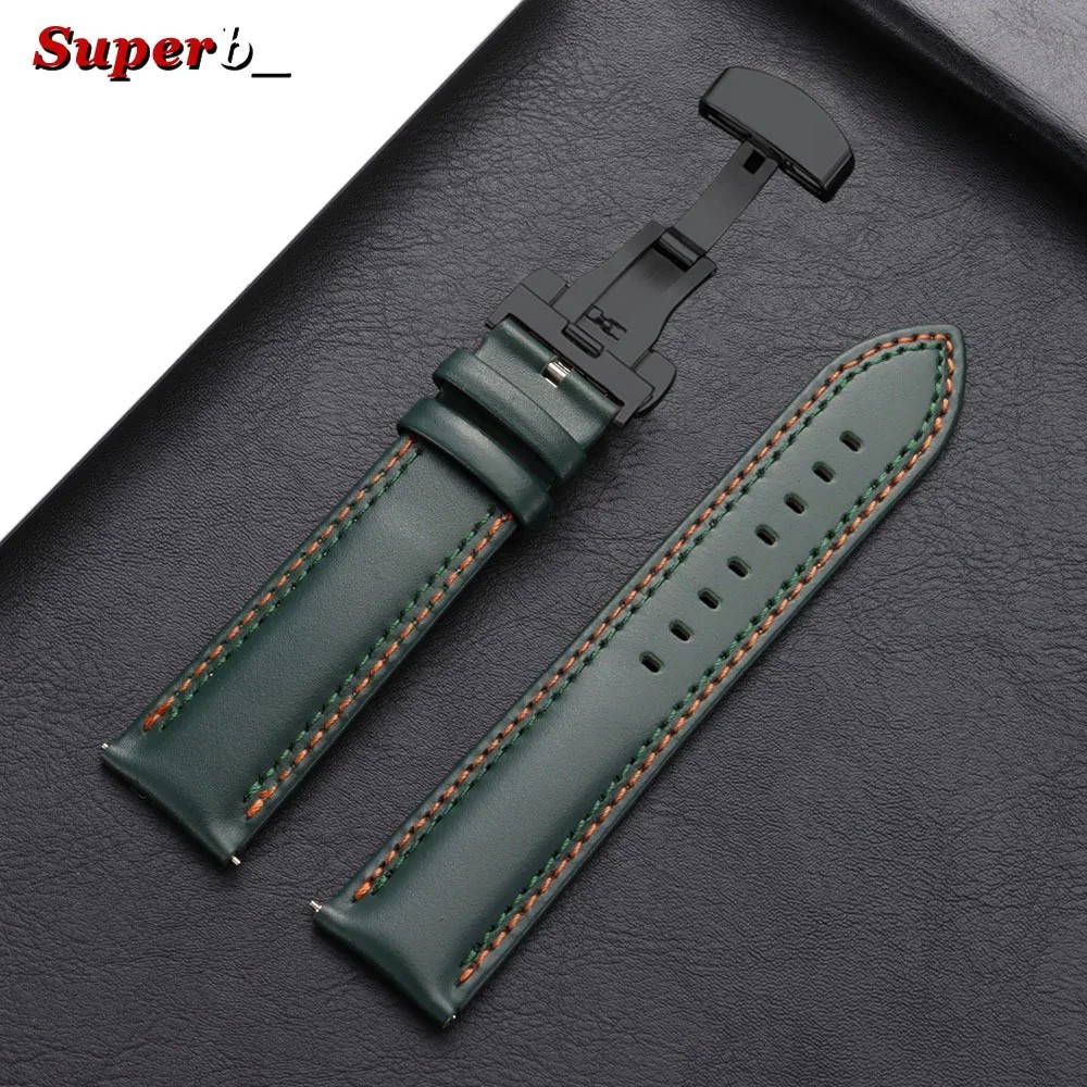 Genuine Calfskin Leather Watch Band 20mm 22mm 24mm Butterfly Buckle Strap