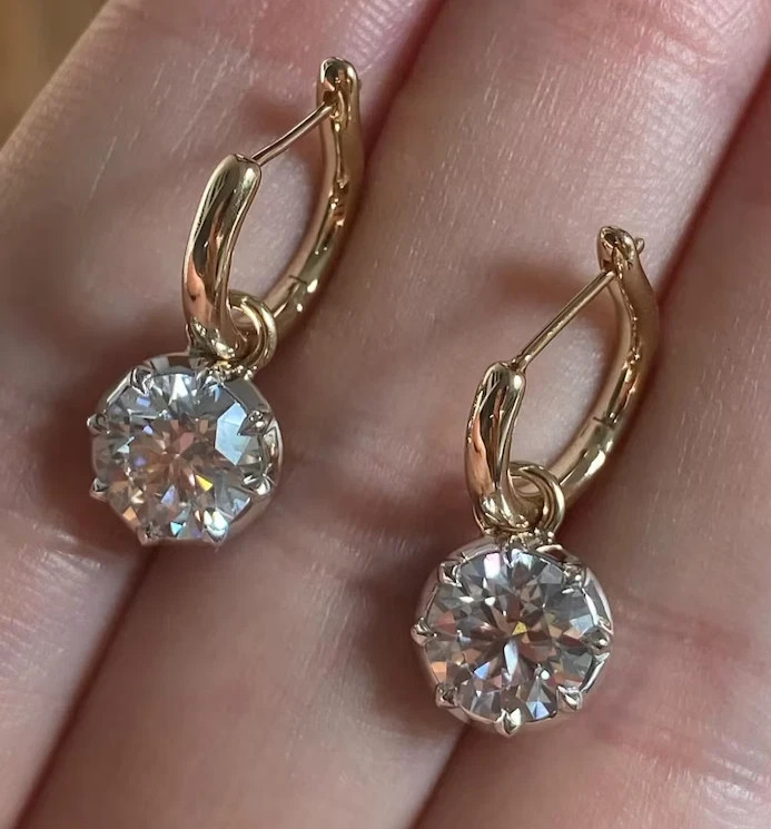 IGI 4 Ct Round-Cut EF/VS1 Lab Grown Diamond Dangle Drop Earrings 14K Yellow Gold