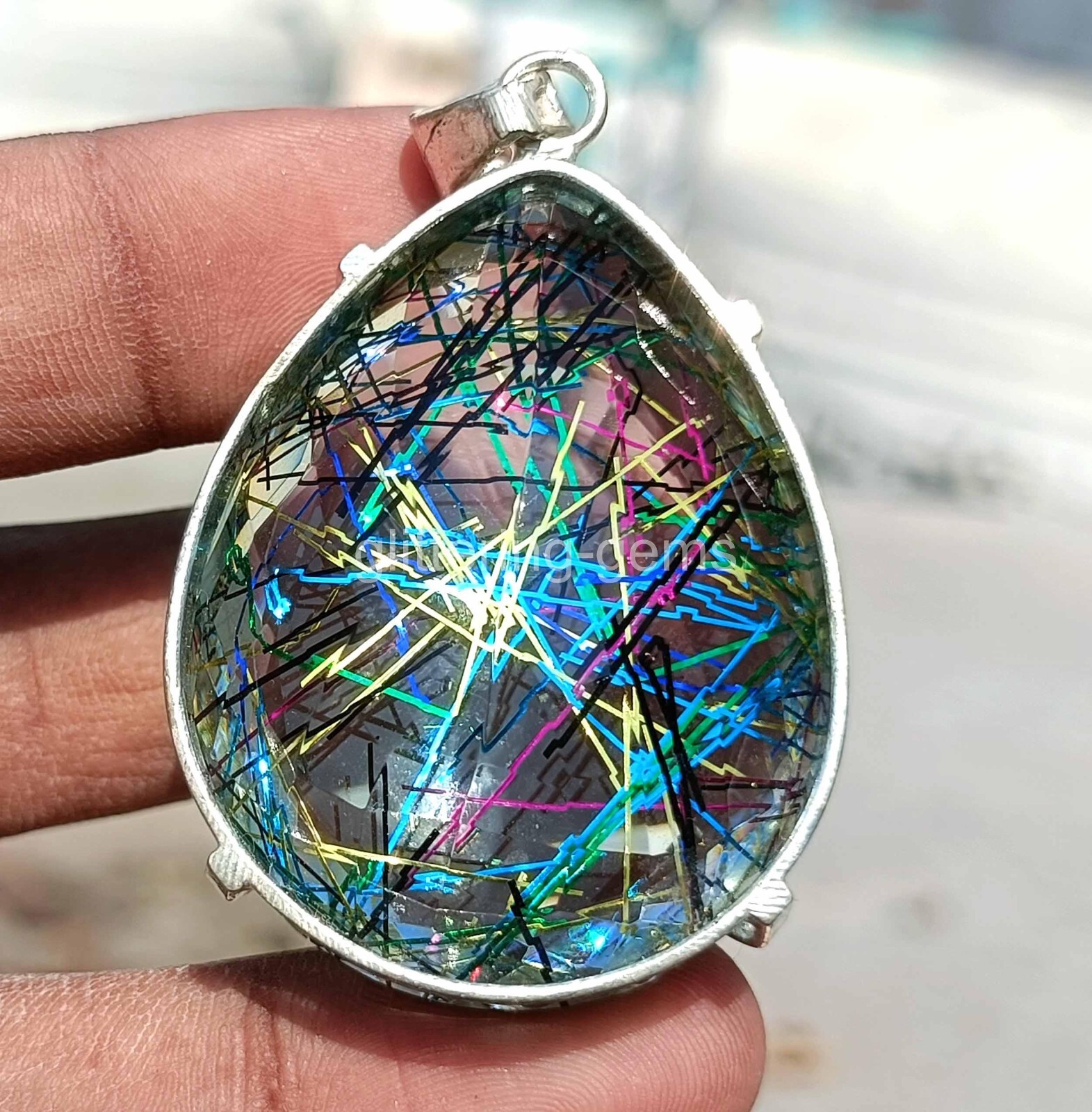 New In Box IGL 167.35 Rutilated Quartz Cut 925 Solid Silver Pendant Gemstone S