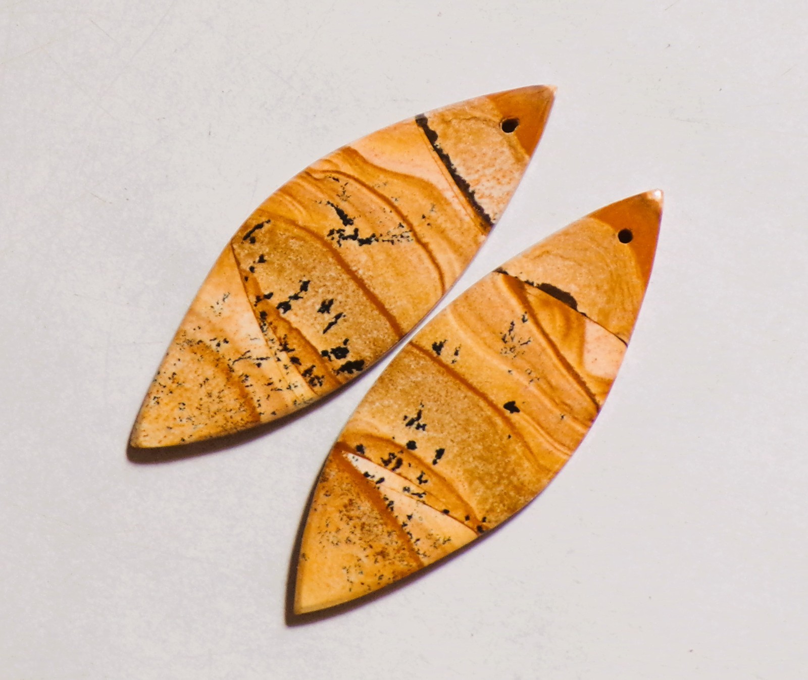 41.65 Cts Natural Picture Jasper Drilled Cabochon Match Pair Gemstone 49X17MM 13