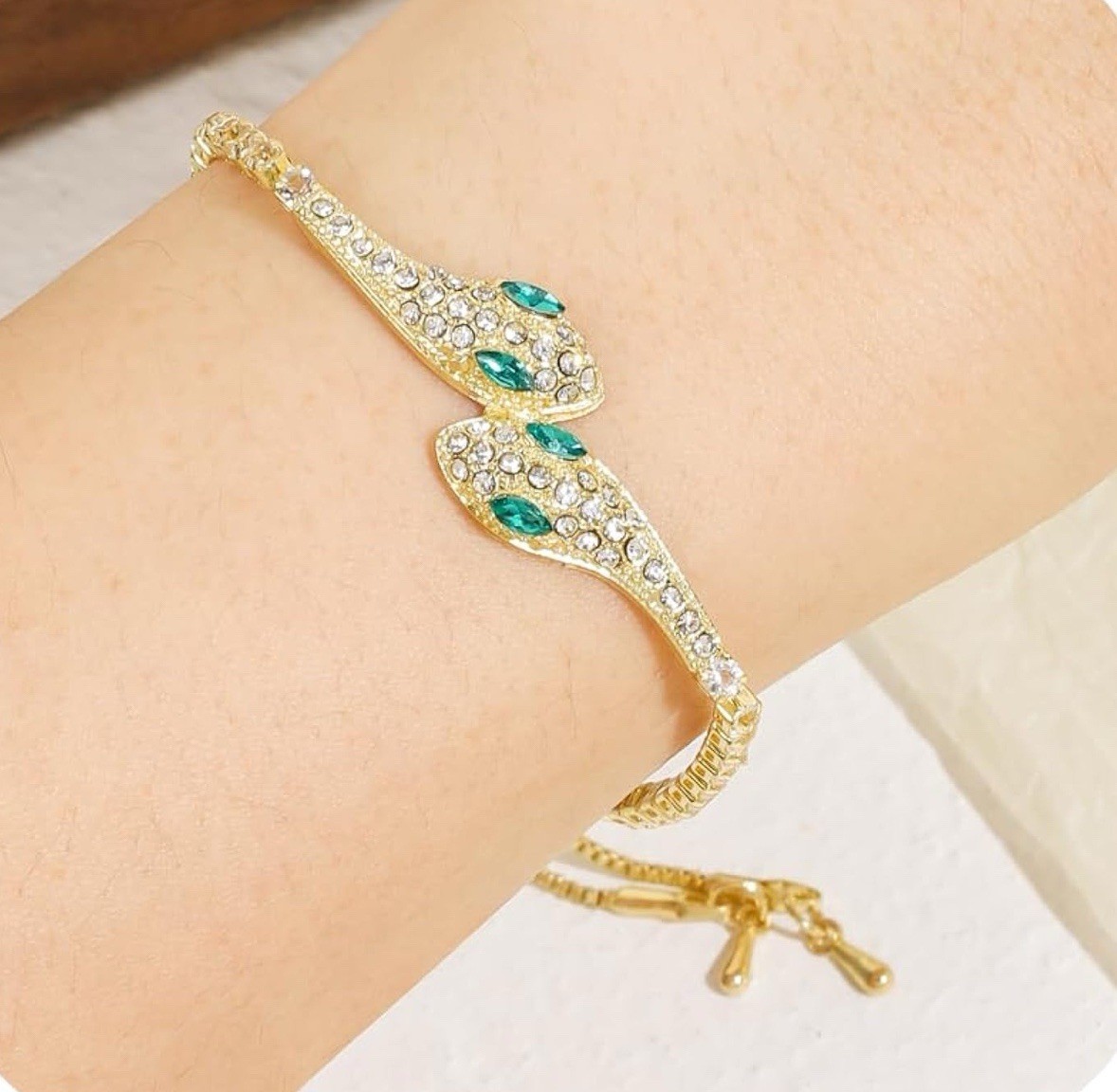 Elegant Fashion Cubic Zirconia Geometric Snake Adjustable Slider Tennis Bracelet