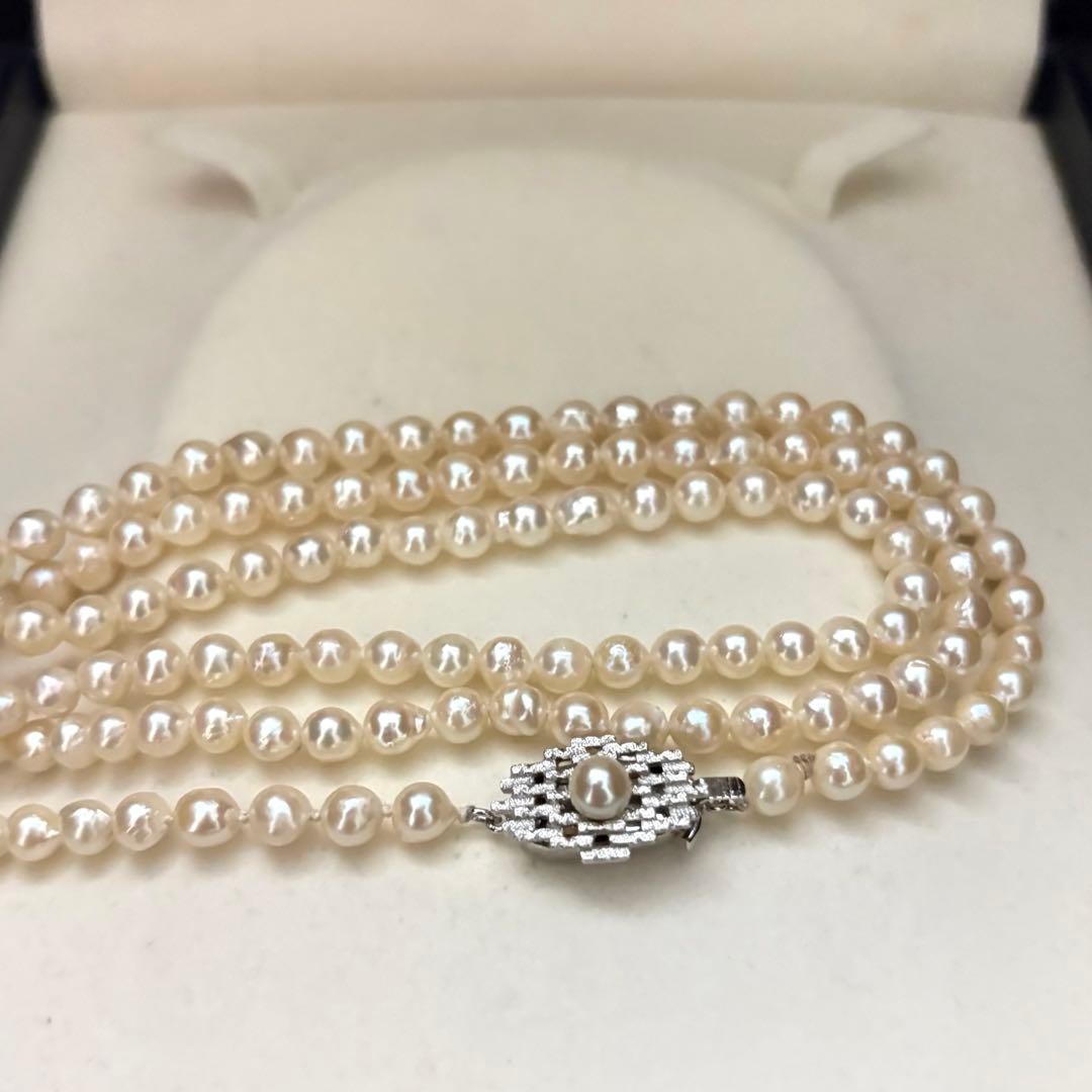 Akoya Pearl Long Necklace White Cream Round 5.0-5.5 mm Silver Used Japan Strand