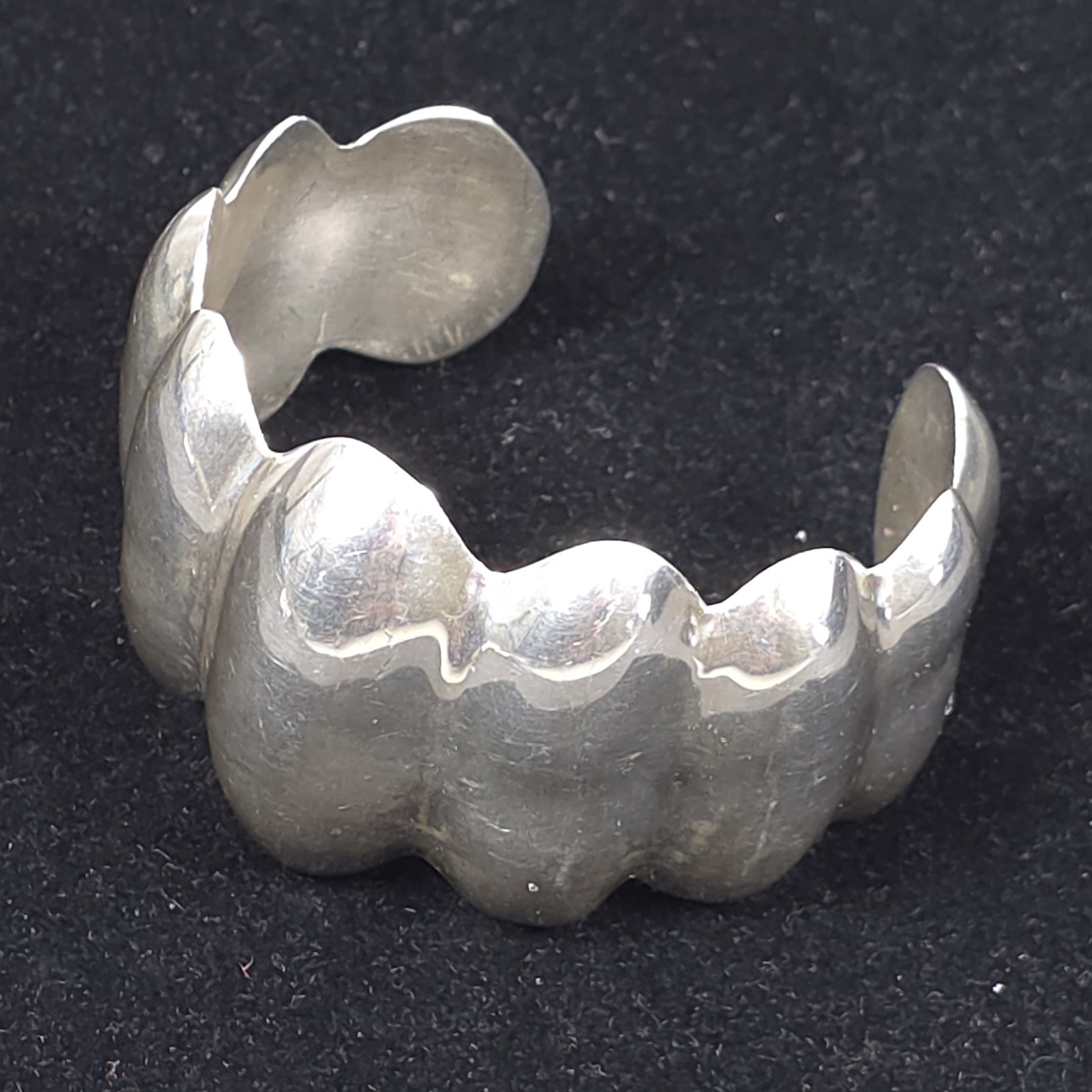 Sterling Silver Scalloped Cuff Bracelet Mexico 925 Wavy Modernist Design 50g