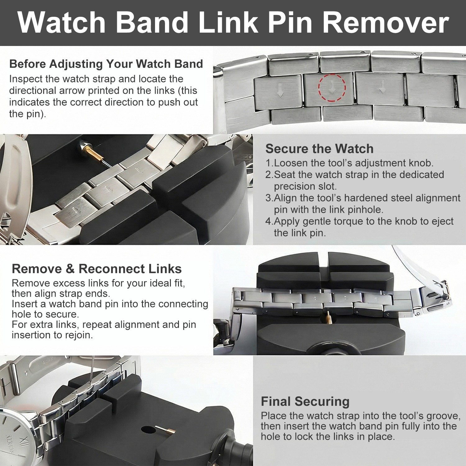 11 PCS Watch Link Removal Kit, Watch Band Sizing Tool for Watch Strap Adjustment