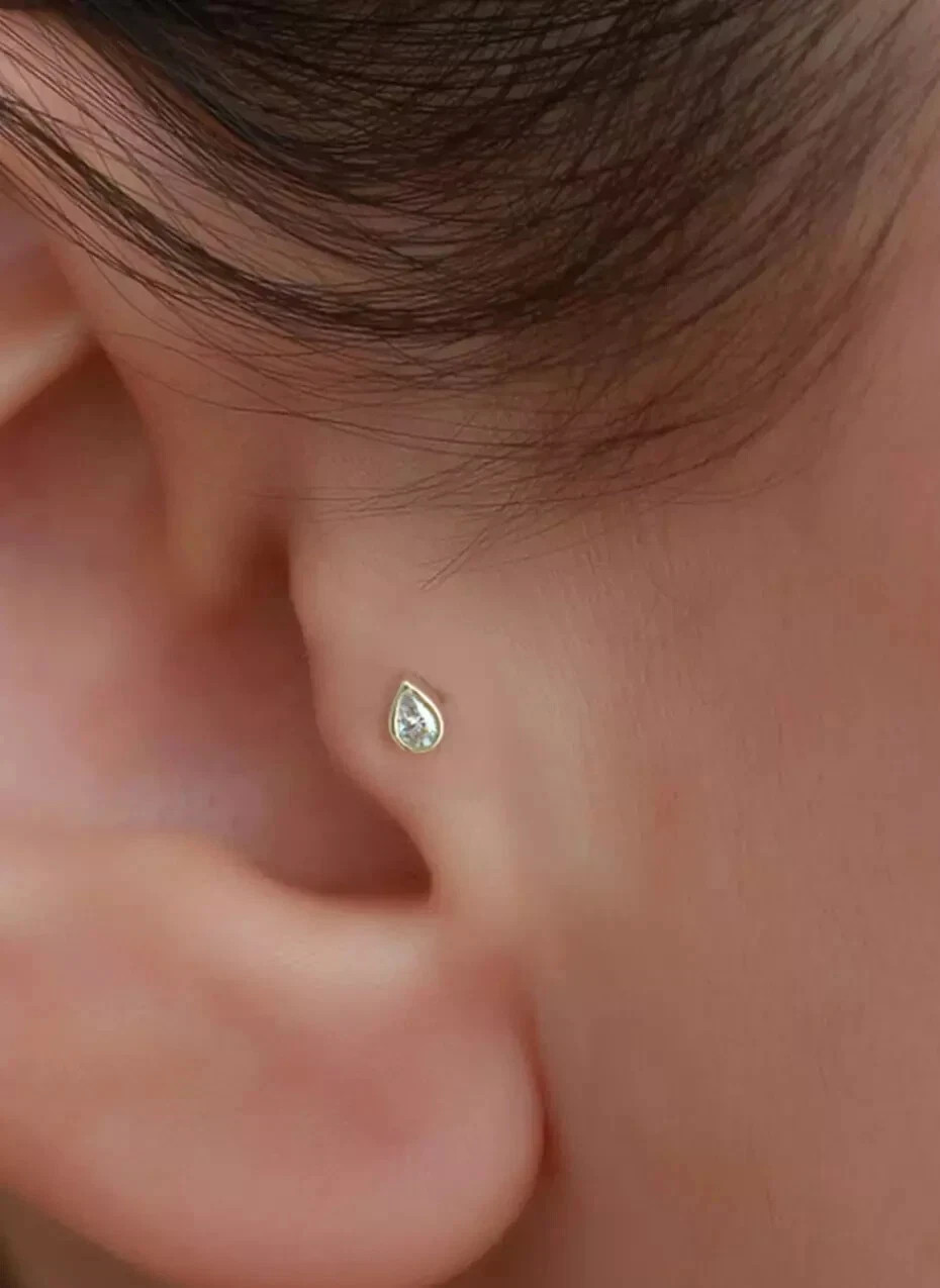 0.11Ct Pear Lab Grown Diamond Nose Screw Piercing Pin 18 Gauge 14K Yellow Gold