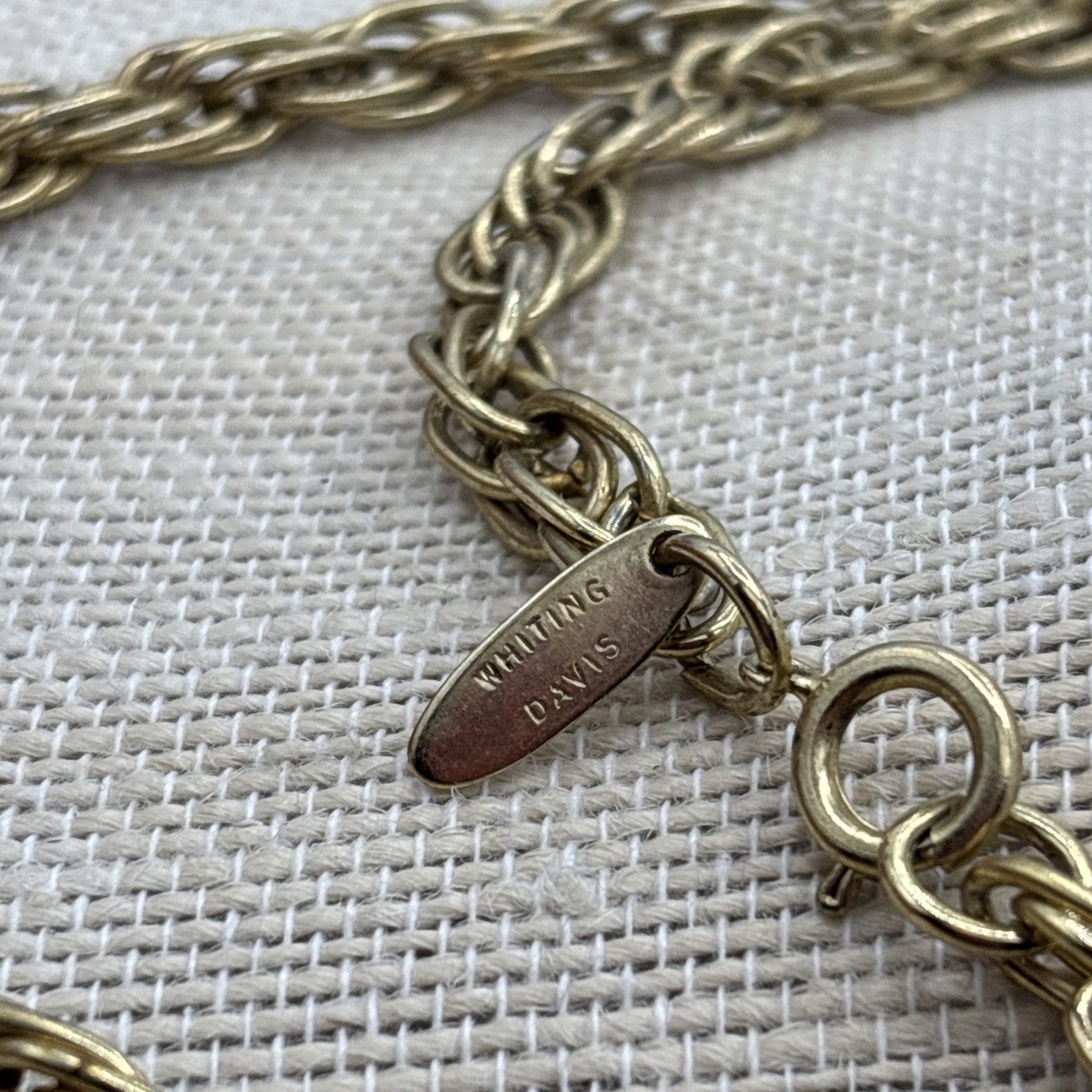 Vintage Whiting Davis Art Nouveau Lady Compact Locket Necklace 30” Gold Tone
