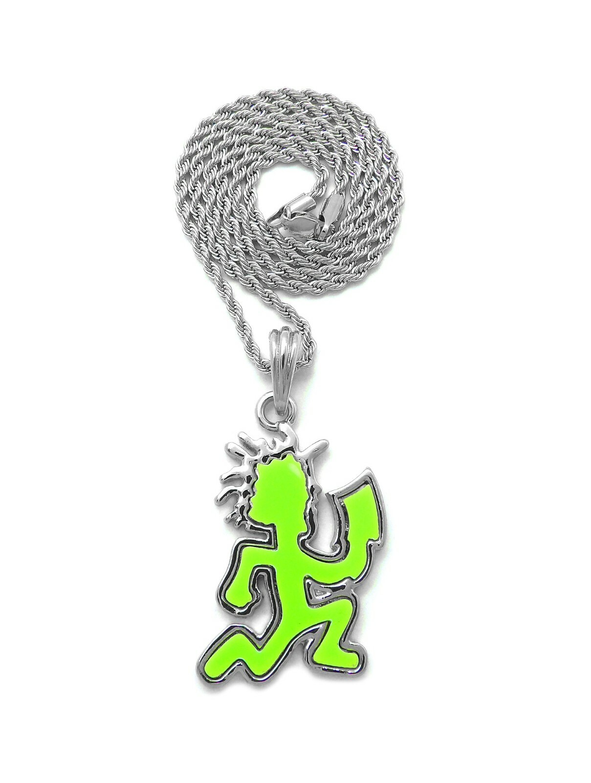 Green Color Hatchet Man Pendant Box, Cuban, Rope Chain Hip Hop Necklace XSP262GN