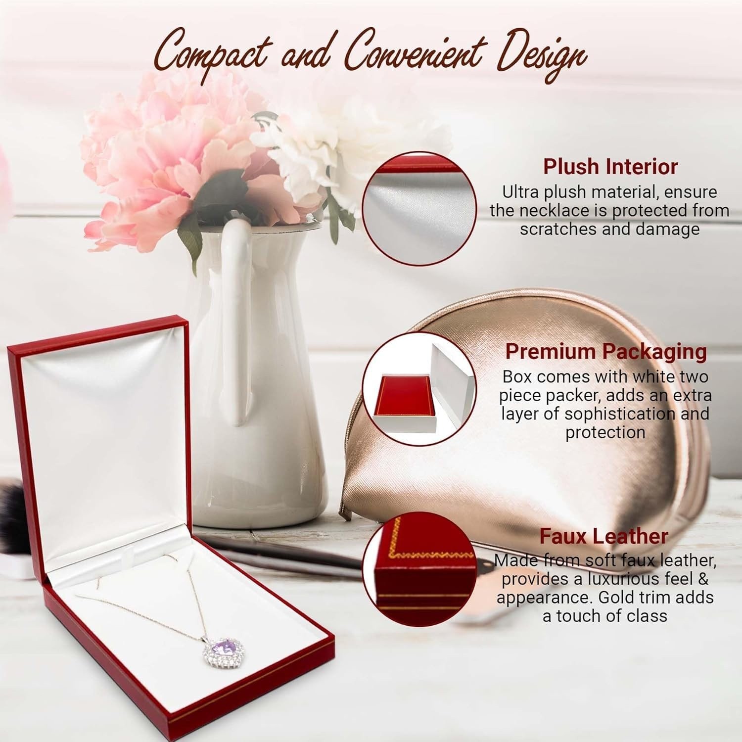 Red Leatherette Pendant/Necklace Jewelry Box Case