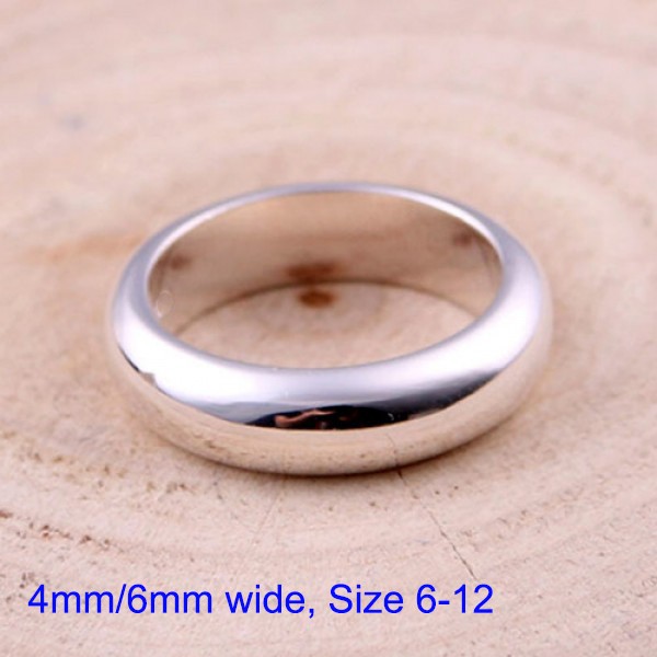 18K White Gold Filled Classic Wedding Simple Smooth Matching Band Ring 6mm/4mm