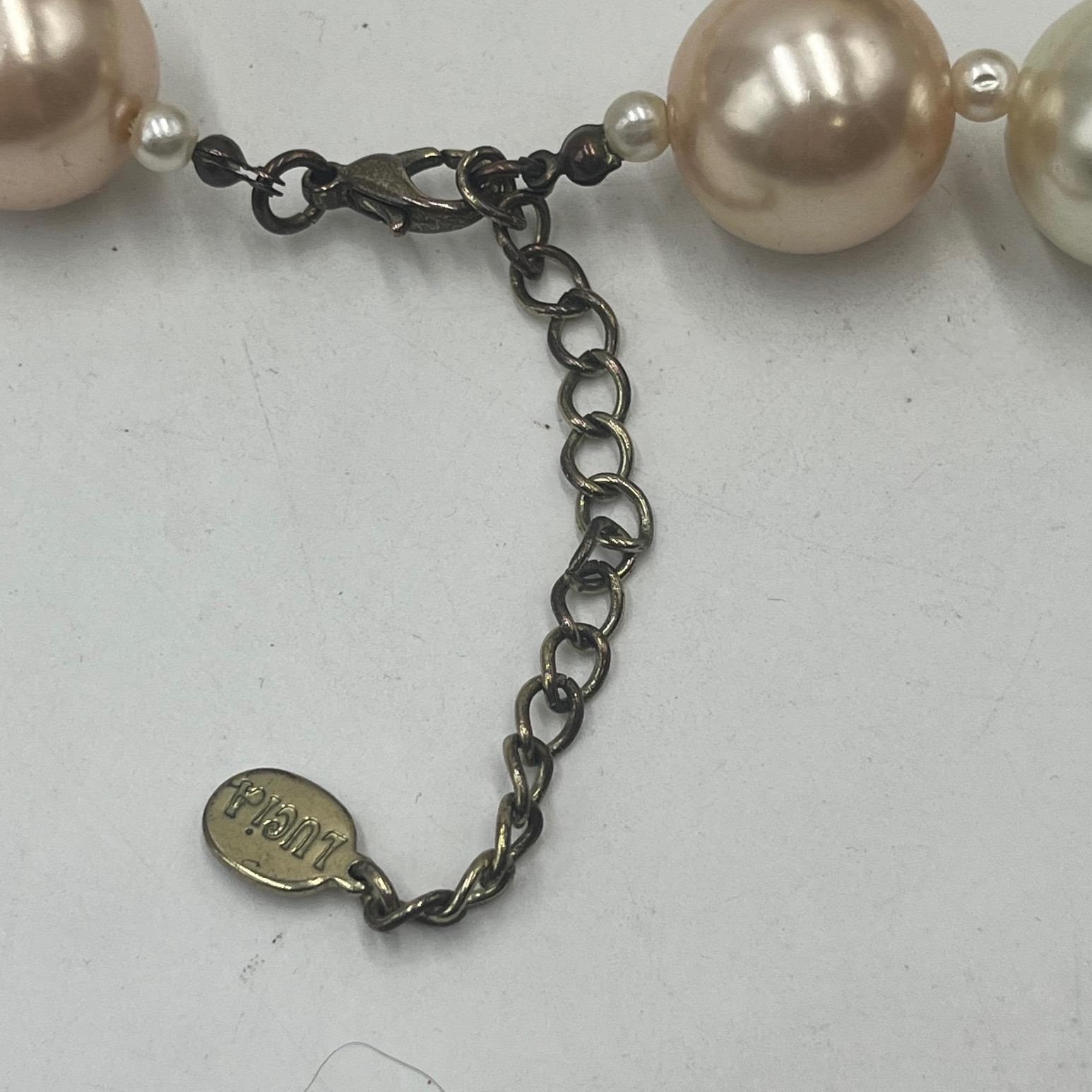 Lucia Vintage Large Faux Cream champagne Pearl Gold Tone Bow Collar Necklace