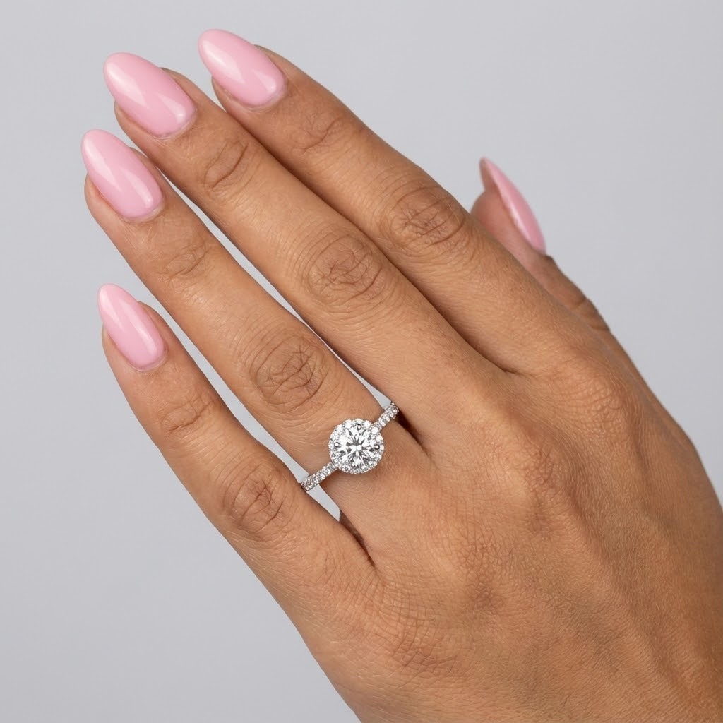 Side Stone Engagement Ring 14K Gold Halo 1.78 CT Round Lab-Grown Diamond D VS1