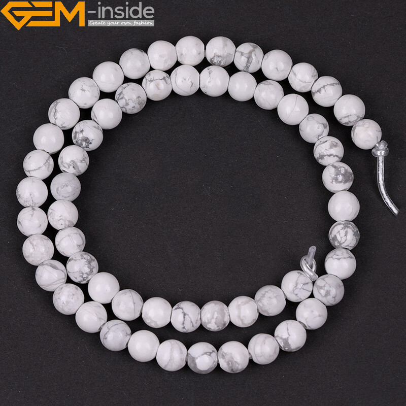 Natural White Howlite Stone Round Beads For Jewelry Making 15″ 2mm Big Hole 10mm
