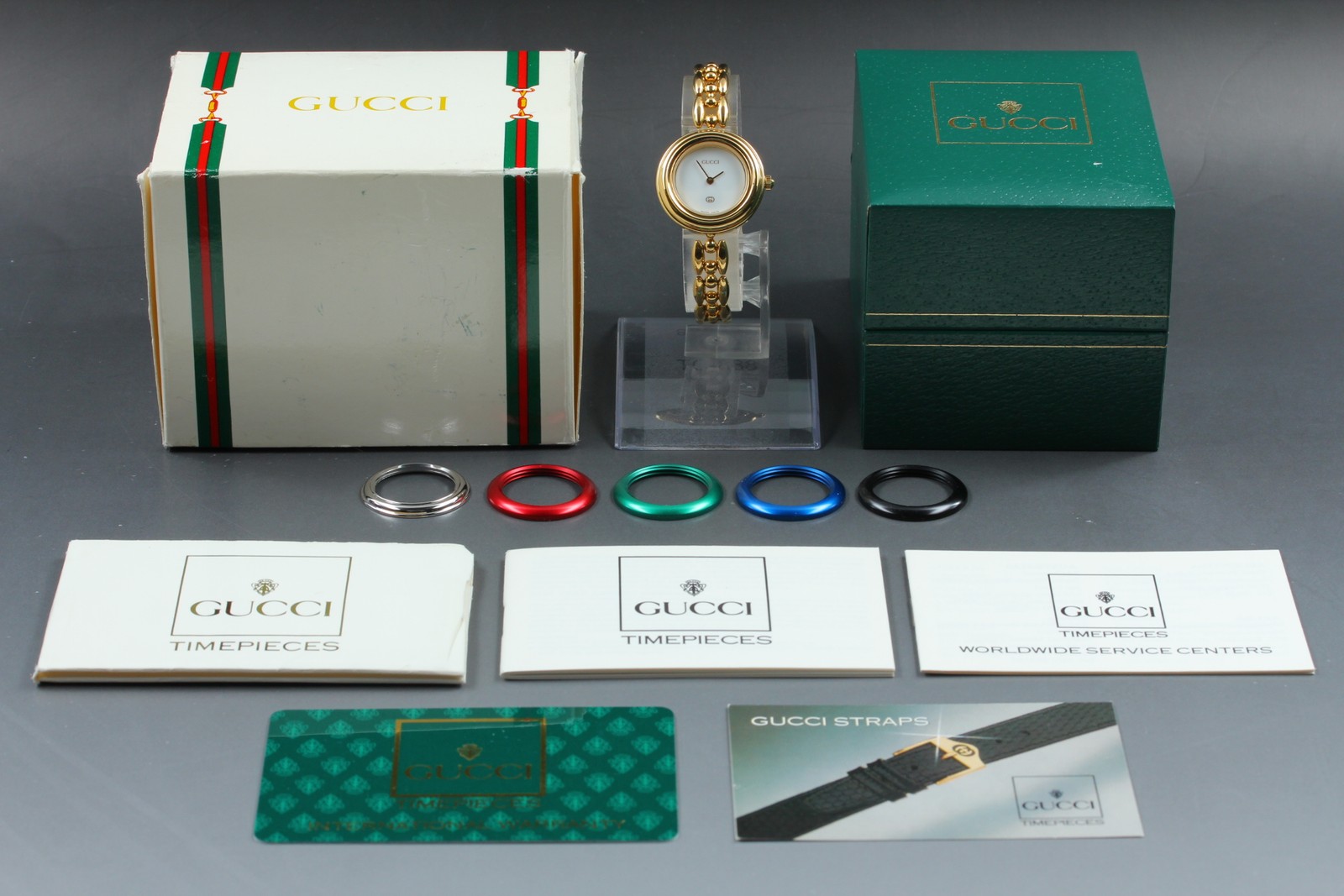 GUCCI Change Bezel 1100L 6 Colors 26mm Gold Quartz Women’s Watch w/Box Paper