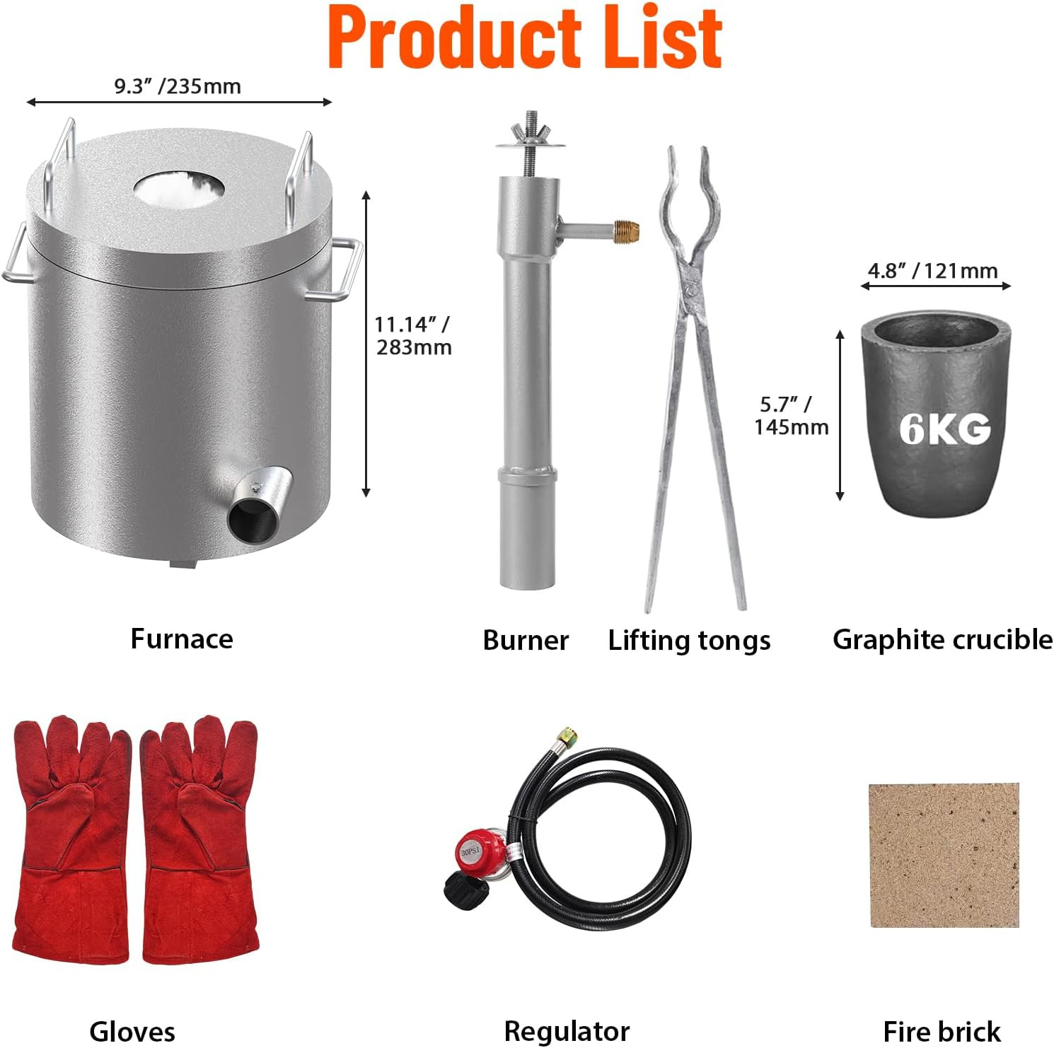 6KG Propane Melting Furnace Kiln Kit Smelt Scrap Metal Gold Silver Copper 2372°F
