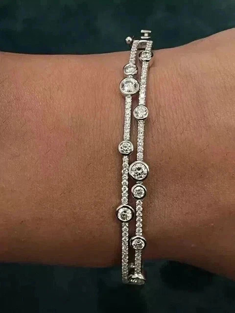 6Ct Round Cut Lab Created Diamond Women’s Bangle Bracelet 14K White Gold Plated