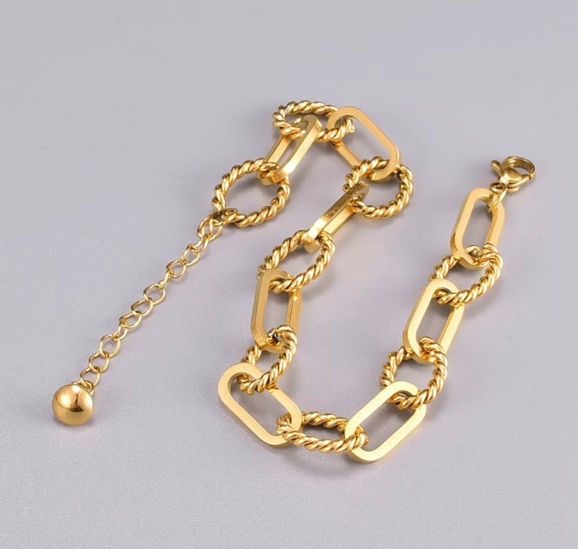 7mm Woman 18K Gold Plated Stainless Steel Rope Rolo Link Thick Chain Bracelet
