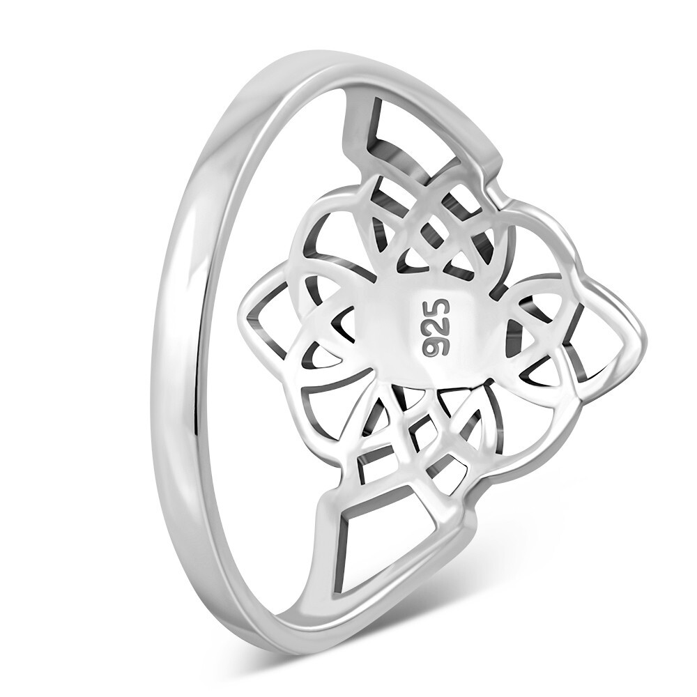 Green Agate Celtic Sterling Silver Ring Size O- MORE SIZES AVAILABLE