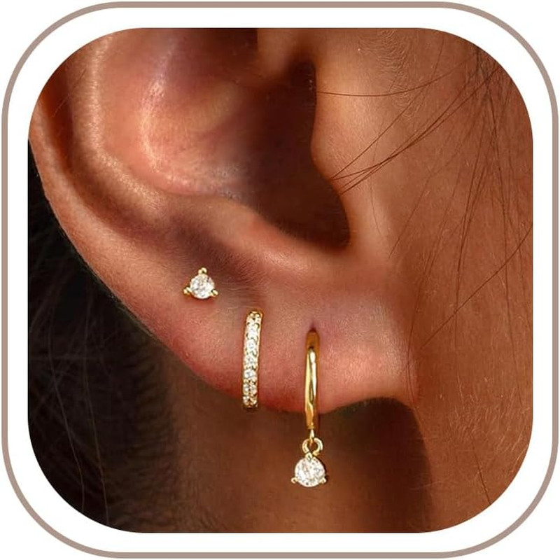 3 Pairs Hoop Earrings Set – Dainty Stud Dangle Cartilage for Women | Hypoallerge