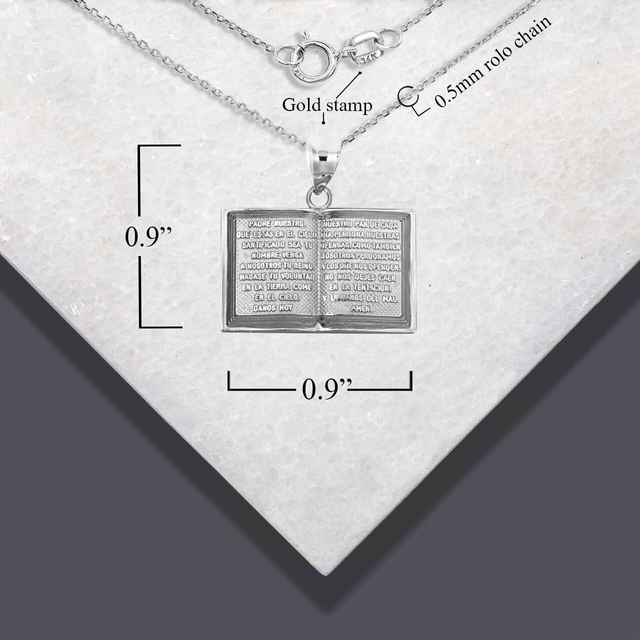Silver Spanish Open Bible Pendant Necklace