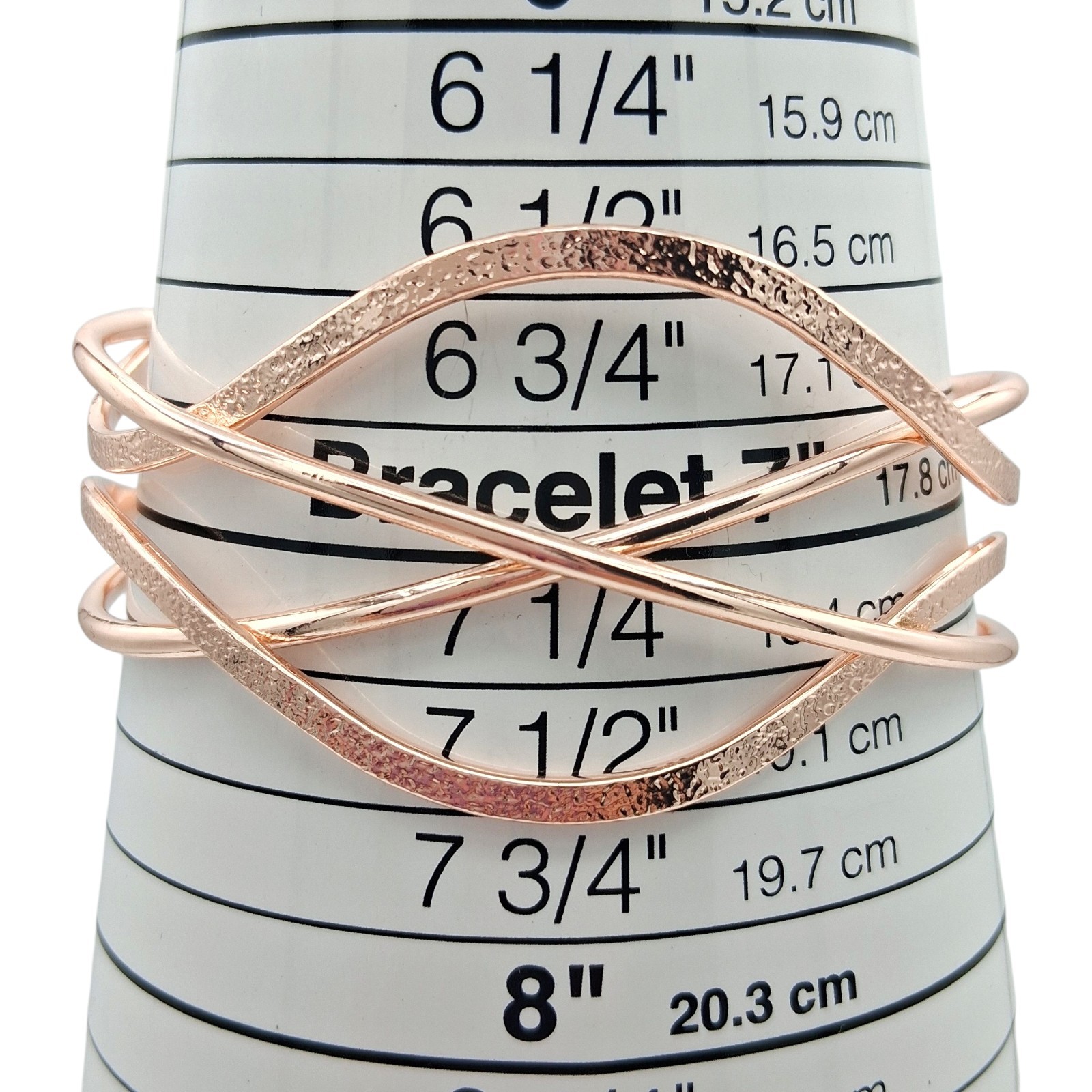 Rose Gold Tone Twisted Wire Openwork Cuff Bracelet 7″ Minimalist Glam