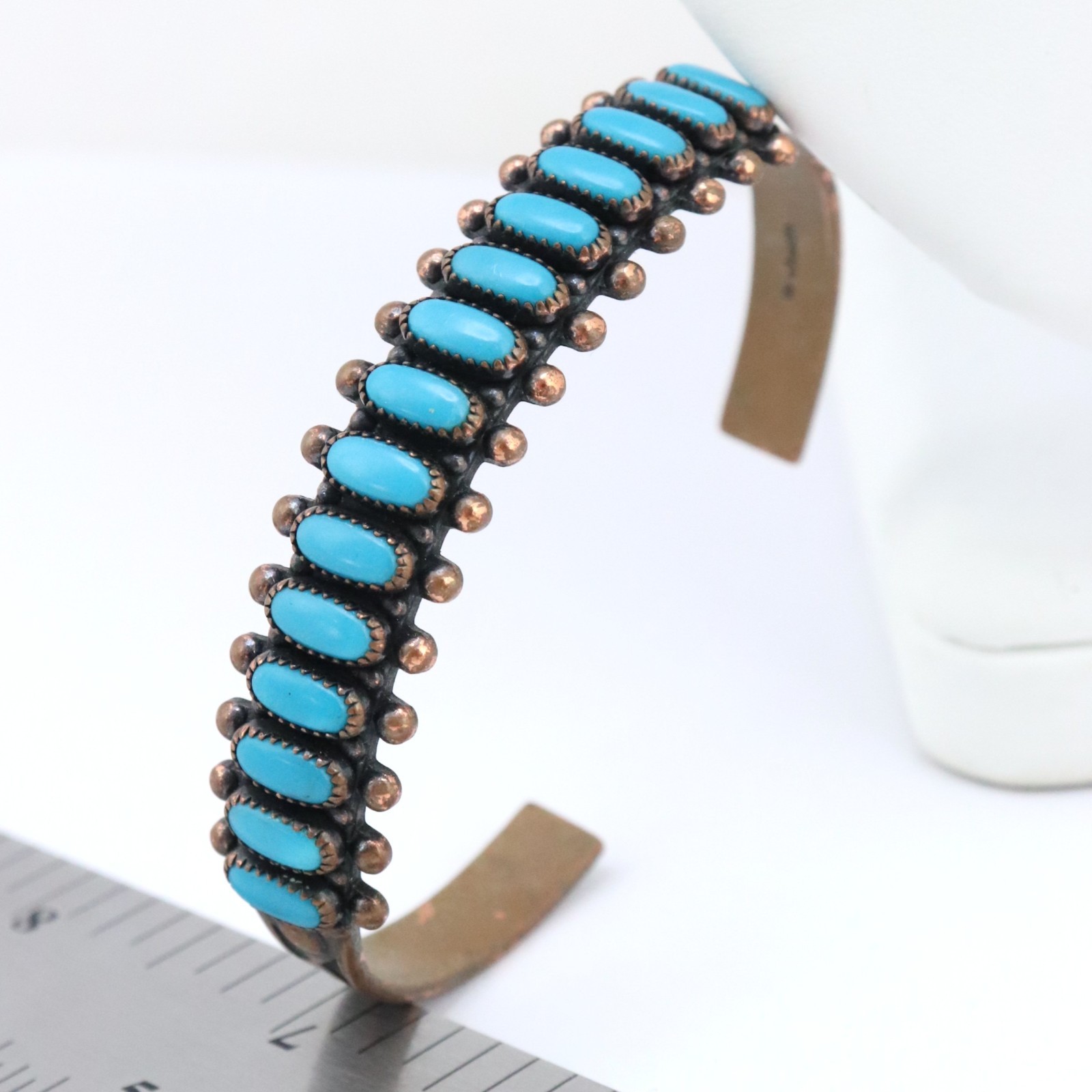 6.5″ Vintage WM Wheeler Turquoise Gemstone Copper Cuff Native Mexico Bracelet